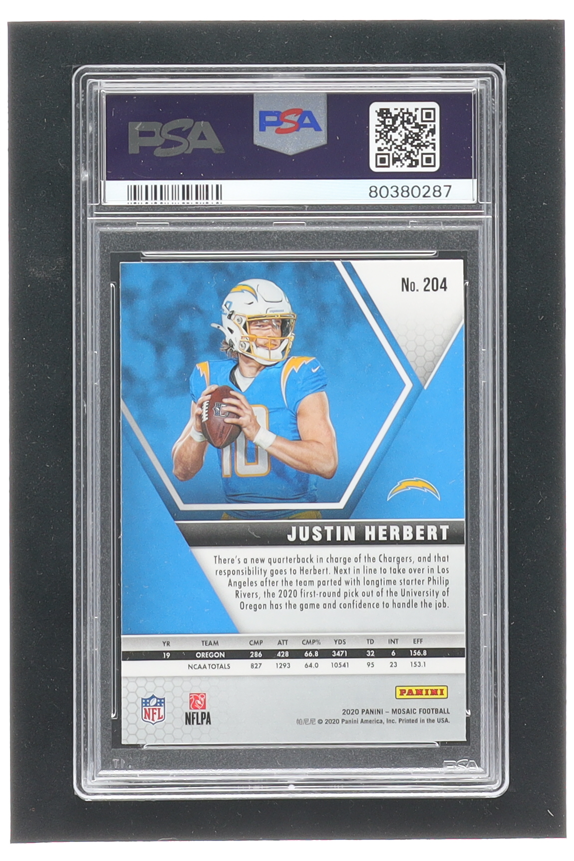 Justin Herbert 2020 Panini Mosaic #204 RC (PSA 10) at PristineAuction.com Justin Herbert 2020 Panini Mosaic #204 RC (PSA 10) at PristineAuction.com