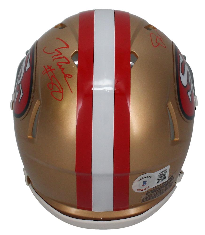 Joe Montana & Jerry Rice Signed 49ers Mini Throwback Speed Helmet (Beckett) at PristineAuction.com Joe Montana & Jerry Rice Signed 49ers Mini Throwback Speed Helmet (Beckett) at PristineAuction.com