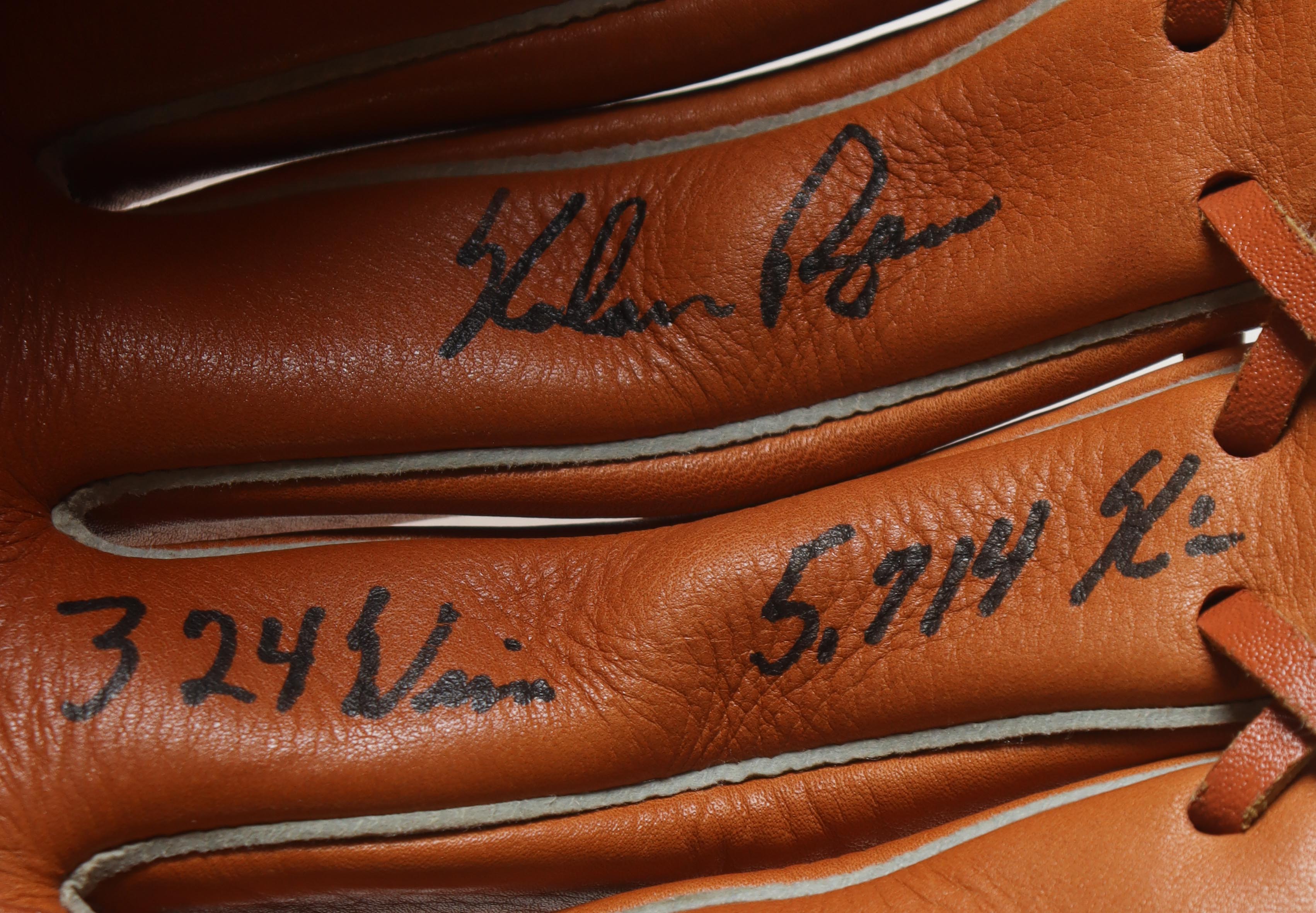 Nolan Ryan Signed Rawlings Baseball Glove With Wood Display Case Inscribed "324 Wins", "5,714 K's" (PSA) at PristineAuction.com Nolan Ryan Signed Rawlings Baseball Glove With Wood Display Case Inscribed "324 Wins", "5,714 K's" (PSA) at PristineAuction.com