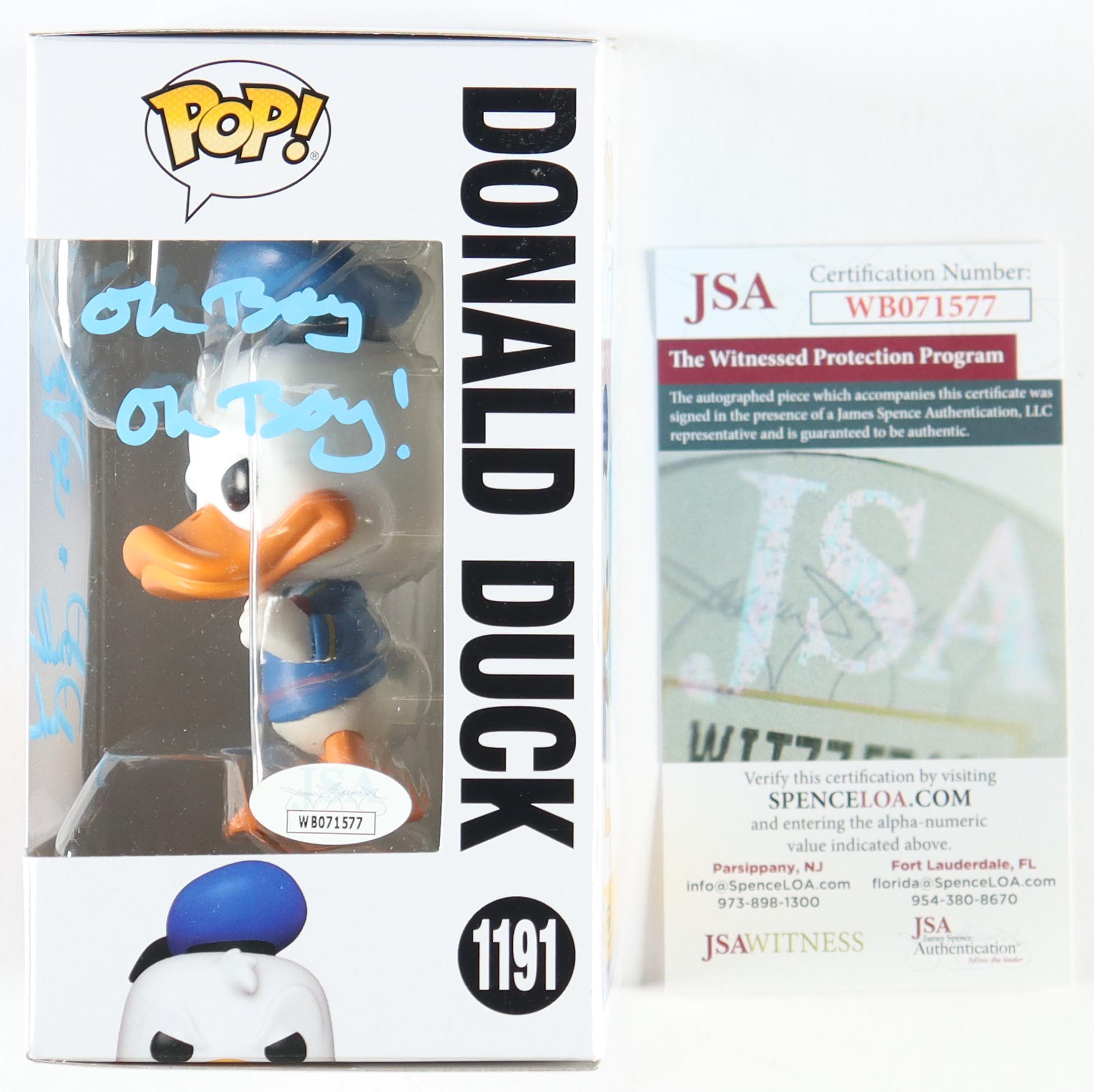 Daniel Ross Signed "Mickey And Friends" #1191 Funko Pop! Vinyl Figure Inscribed "Donald Duck" & "Oh Boy Oh Boy!" (JSA) at PristineAuction.com Daniel Ross Signed "Mickey And Friends" #1191 Funko Pop! Vinyl Figure Inscribed "Donald Duck" & "Oh Boy Oh Boy!" (JSA) at PristineAuction.com