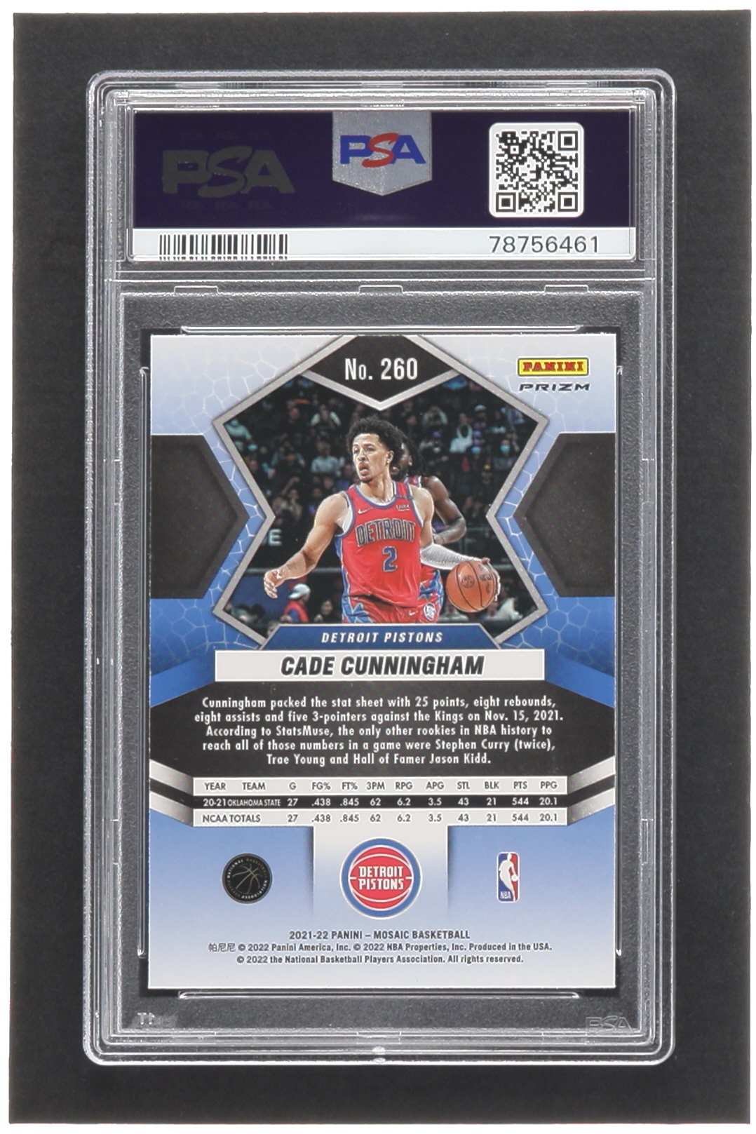 Cade Cunningham 2021-22 Panini Mosaic Mosaic Green #260 NP RC (PSA 9) at PristineAuction.com Cade Cunningham 2021-22 Panini Mosaic Mosaic Green #260 NP RC (PSA 9) at PristineAuction.com
