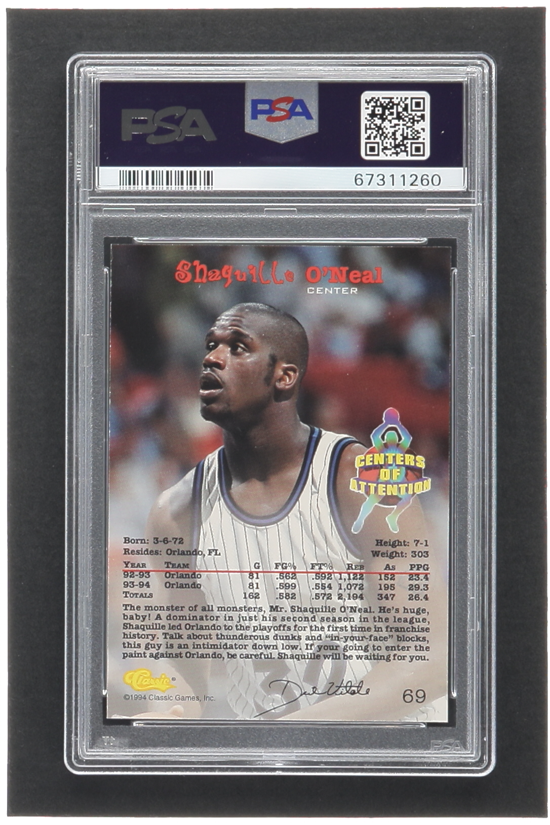 Shaquille O'Neal 1994 Classic Gold #69 CEN (PSA 9) at PristineAuction.com Shaquille O'Neal 1994 Classic Gold #69 CEN (PSA 9) at PristineAuction.com