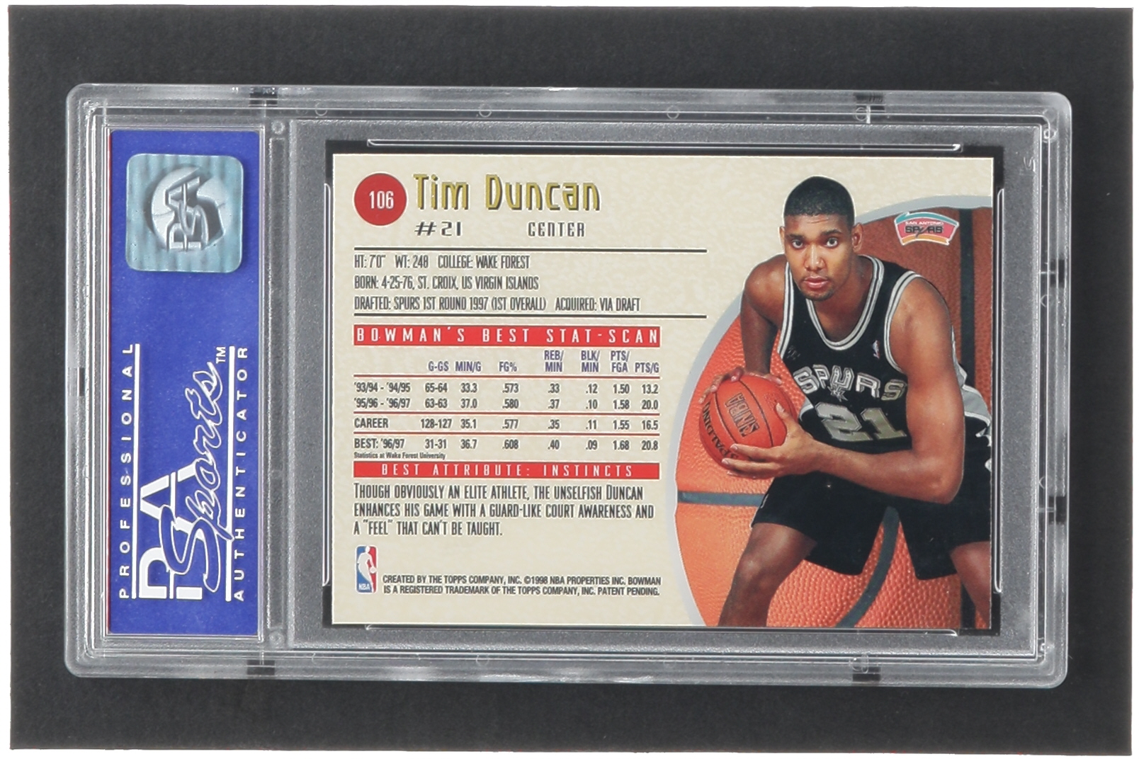Tim Duncan 1997-98 Bowman's Best #106 RC (PSA 9) at PristineAuction.com Tim Duncan 1997-98 Bowman's Best #106 RC (PSA 9) at PristineAuction.com