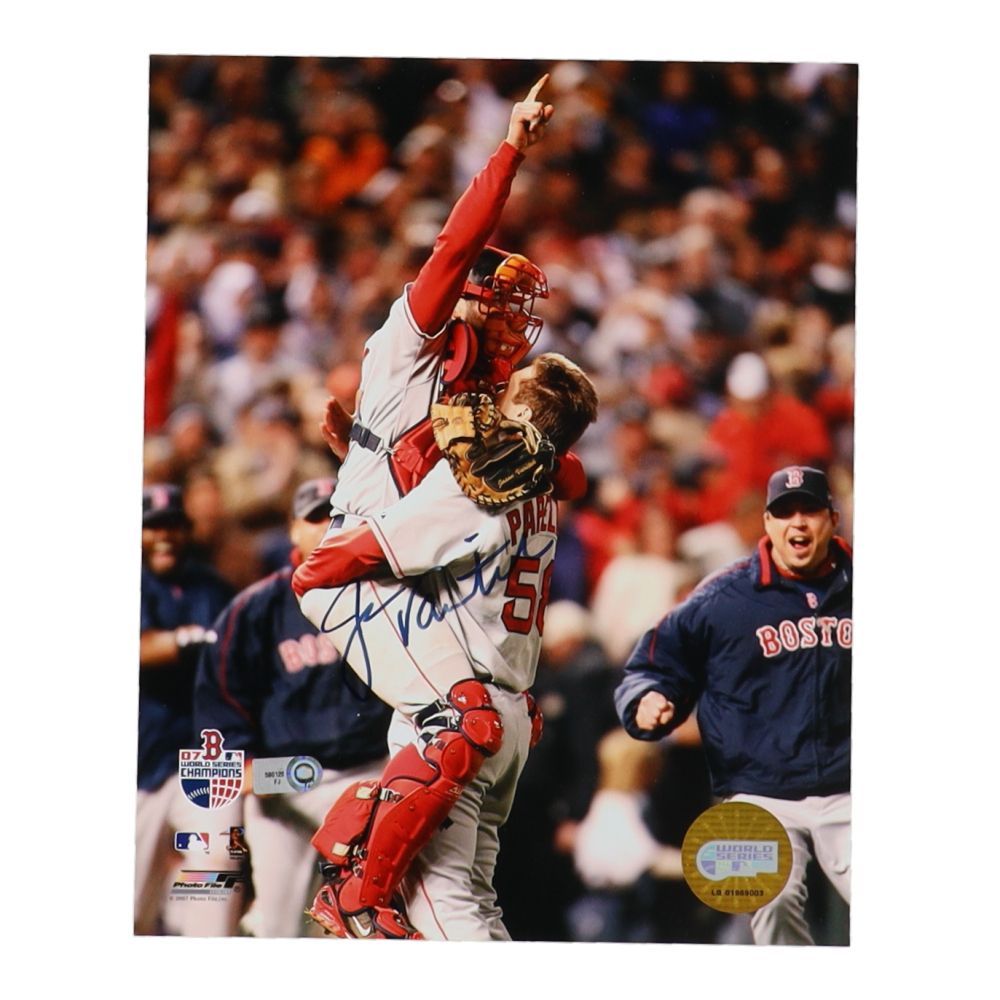 thumbnail interactive-video image 1 of Jason Varitek 2004 Boston Red Sox World Series Jersey – Majestic, Men's Home White (S-3XL) 1 of 3