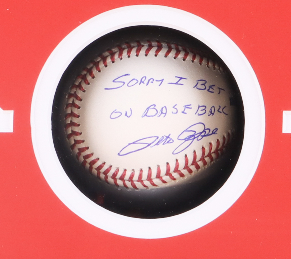 Pete Rose Signed Custom Framed Baseball Display Inscribed "Sorry I Bet On Baseball" (JSA) at PristineAuction.com Pete Rose Signed Custom Framed Baseball Display Inscribed "Sorry I Bet On Baseball" (JSA) at PristineAuction.com