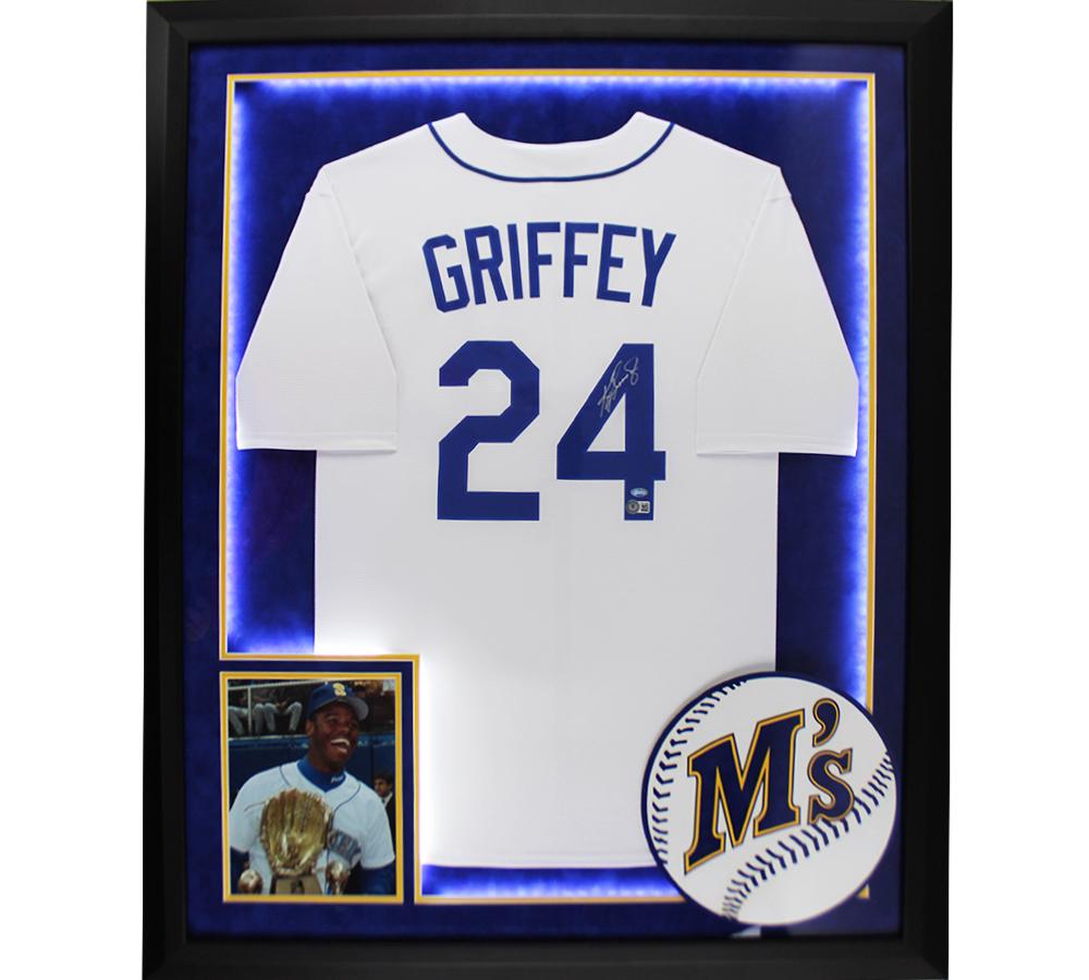 Ken Griffey Jr. Signed Mariners Custom Framed Jersey Display with LED Lights (Beckett) at PristineAuction.com Ken Griffey Jr. Signed Mariners Custom Framed Jersey Display with LED Lights (Beckett) at PristineAuction.com
