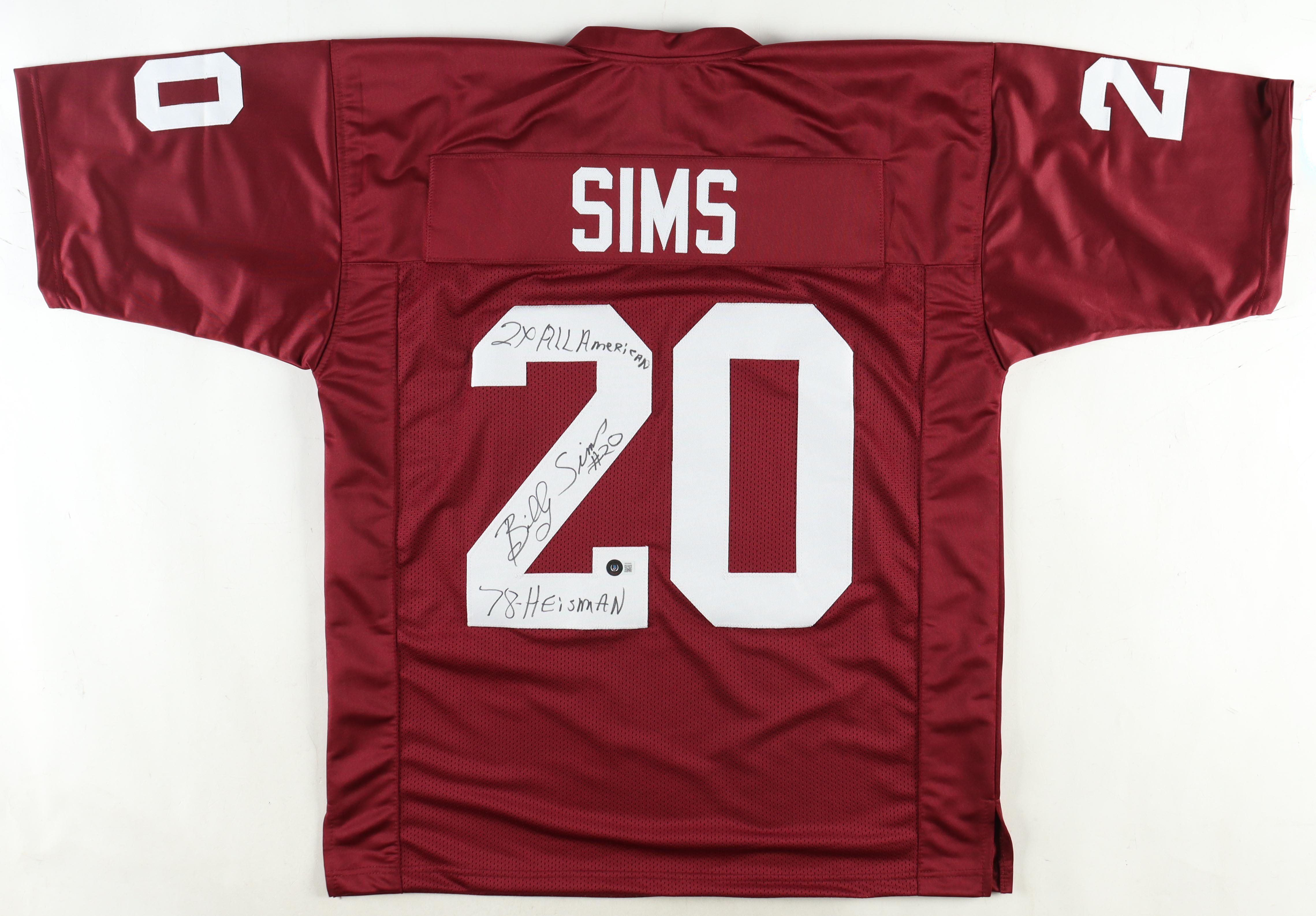 Billy Sims Signed Jersey Inscribed "2x All American" & "78-Hiesman" (Beckett) at PristineAuction.com Billy Sims Signed Jersey Inscribed "2x All American" & "78-Hiesman" (Beckett) at PristineAuction.com