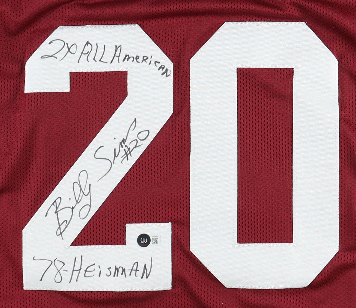 Billy Sims Signed Jersey Inscribed "2x All American" & "78-Hiesman" (Beckett) at PristineAuction.com Billy Sims Signed Jersey Inscribed "2x All American" & "78-Hiesman" (Beckett) at PristineAuction.com