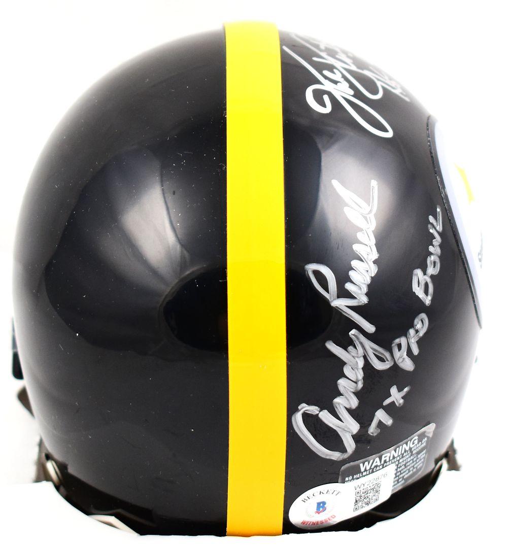 Jack Ham, Andy Russell & Jack Lambert Signed Steelers Mini Helmet Inscribed "HOF 90", "7x Pro Bowl" & "8x Pro Bowl" (Beckett) at PristineAuction.com Jack Ham, Andy Russell & Jack Lambert Signed Steelers Mini Helmet Inscribed "HOF 90", "7x Pro Bowl" & "8x Pro Bowl" (Beckett) at PristineAuction.com