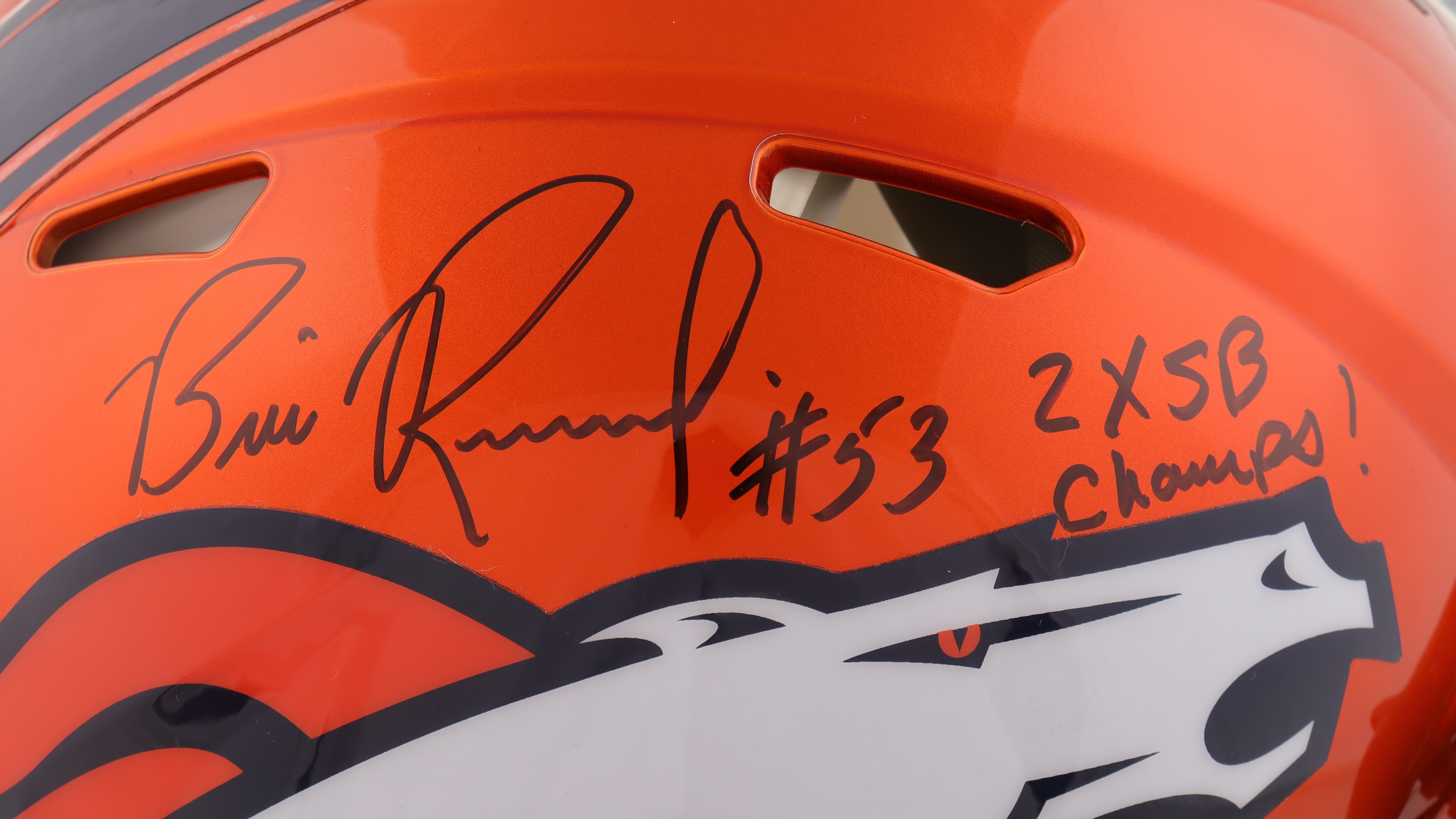 Bill Romanowski Signed Broncos Full-Size Authentic Flash Alternate Speed Helmet Inscribed "2x SB Champ" (PSA) at PristineAuction.com Bill Romanowski Signed Broncos Full-Size Authentic Flash Alternate Speed Helmet Inscribed "2x SB Champ" (PSA) at PristineAuction.com