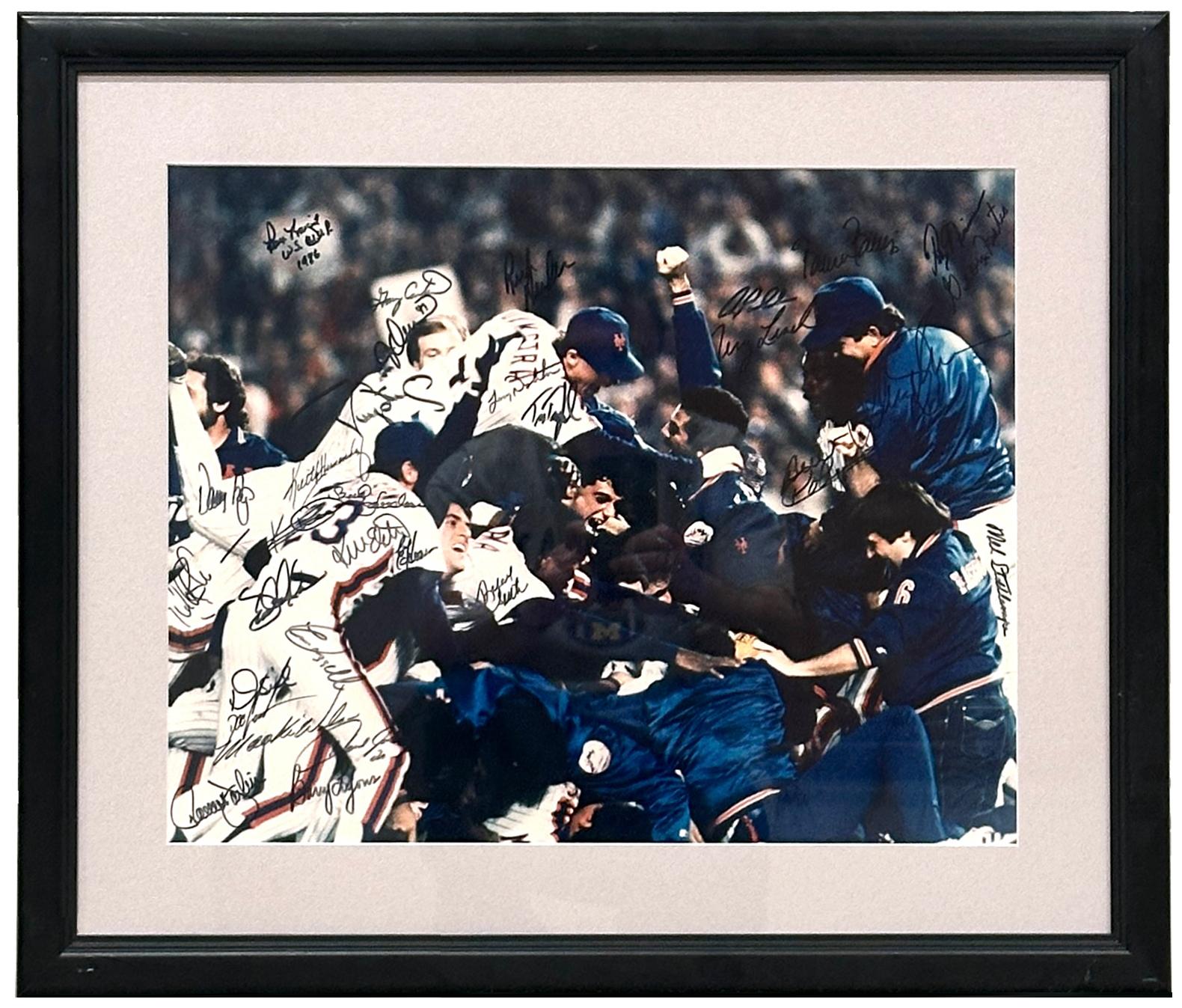 Mets 1986 World Series Champions Custom Framed Photo Team-Signed by (31) with Gary Carter, Darryl Strawberry, Dwight Gooden, Ray Night (Beckett) at PristineAuction.com Mets 1986 World Series Champions Custom Framed Photo Team-Signed by (31) with Gary Carter, Darryl Strawberry, Dwight Gooden, Ray Night (Beckett) at PristineAuction.com