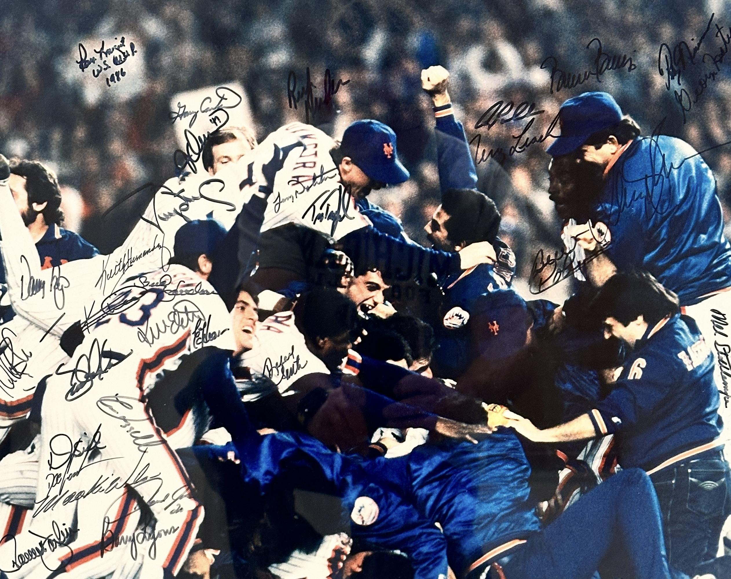 Mets 1986 World Series Champions Custom Framed Photo Team-Signed by (31) with Gary Carter, Darryl Strawberry, Dwight Gooden, Ray Night (Beckett) at PristineAuction.com Mets 1986 World Series Champions Custom Framed Photo Team-Signed by (31) with Gary Carter, Darryl Strawberry, Dwight Gooden, Ray Night (Beckett) at PristineAuction.com