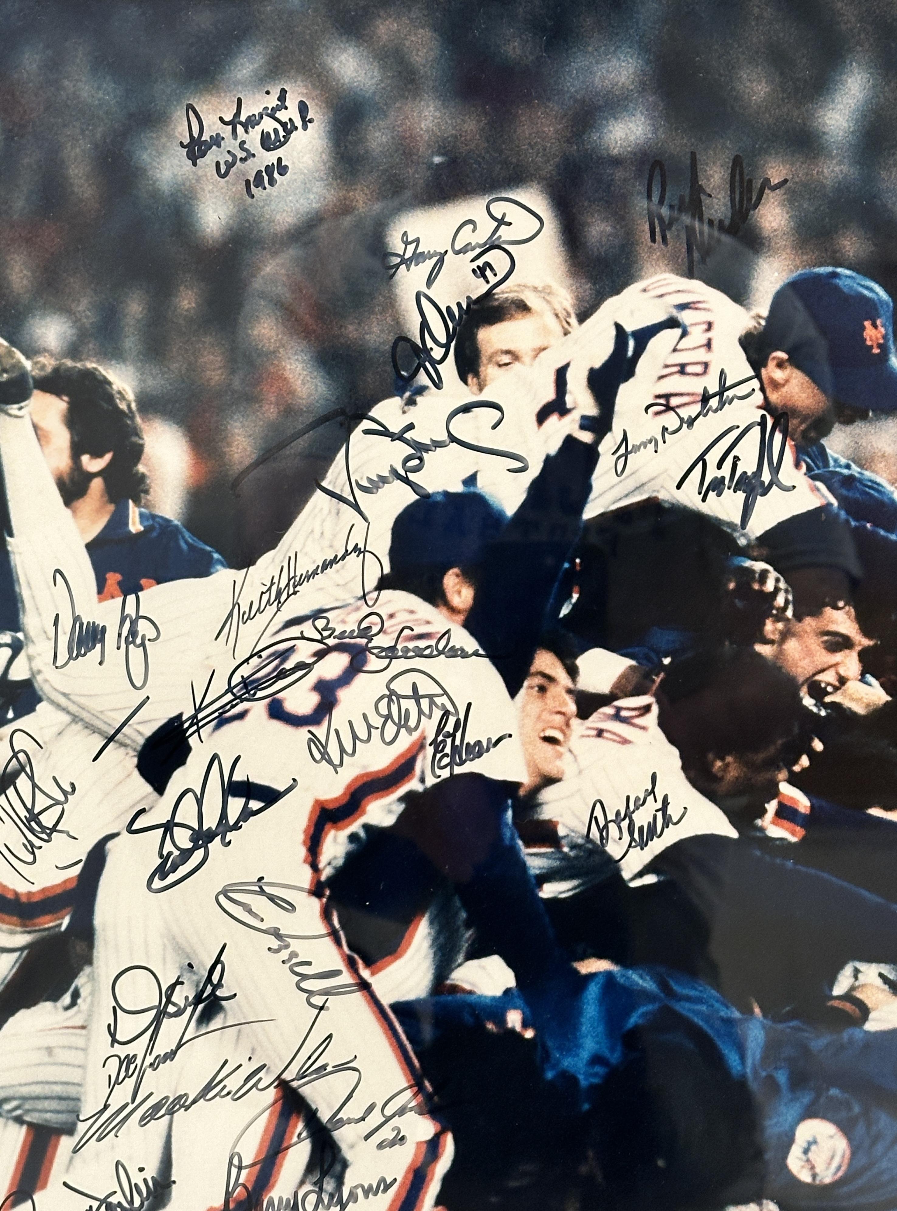 Mets 1986 World Series Champions Custom Framed Photo Team-Signed by (31) with Gary Carter, Darryl Strawberry, Dwight Gooden, Ray Night (Beckett) at PristineAuction.com Mets 1986 World Series Champions Custom Framed Photo Team-Signed by (31) with Gary Carter, Darryl Strawberry, Dwight Gooden, Ray Night (Beckett) at PristineAuction.com