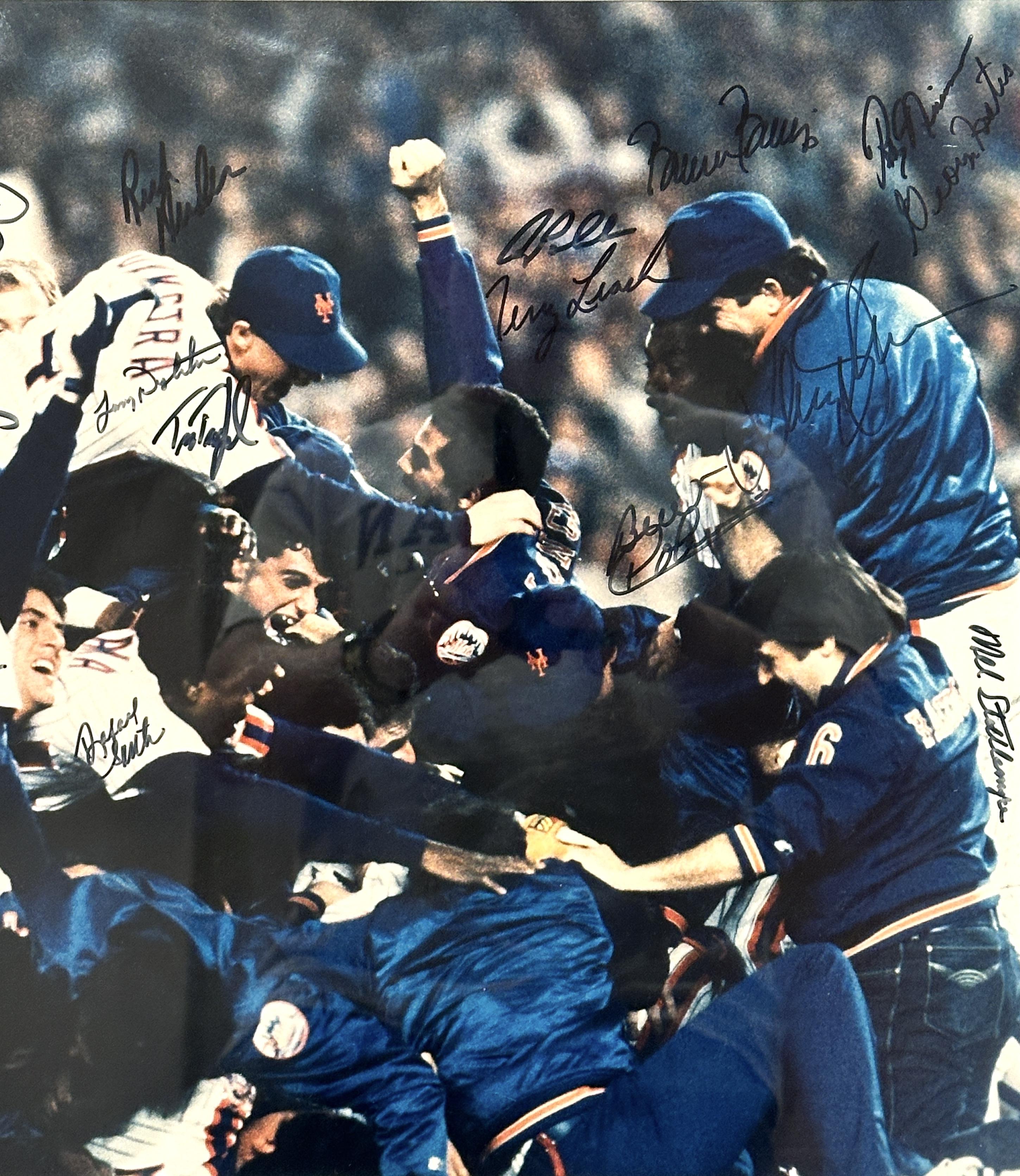 Mets 1986 World Series Champions Custom Framed Photo Team-Signed by (31) with Gary Carter, Darryl Strawberry, Dwight Gooden, Ray Night (Beckett) at PristineAuction.com Mets 1986 World Series Champions Custom Framed Photo Team-Signed by (31) with Gary Carter, Darryl Strawberry, Dwight Gooden, Ray Night (Beckett) at PristineAuction.com