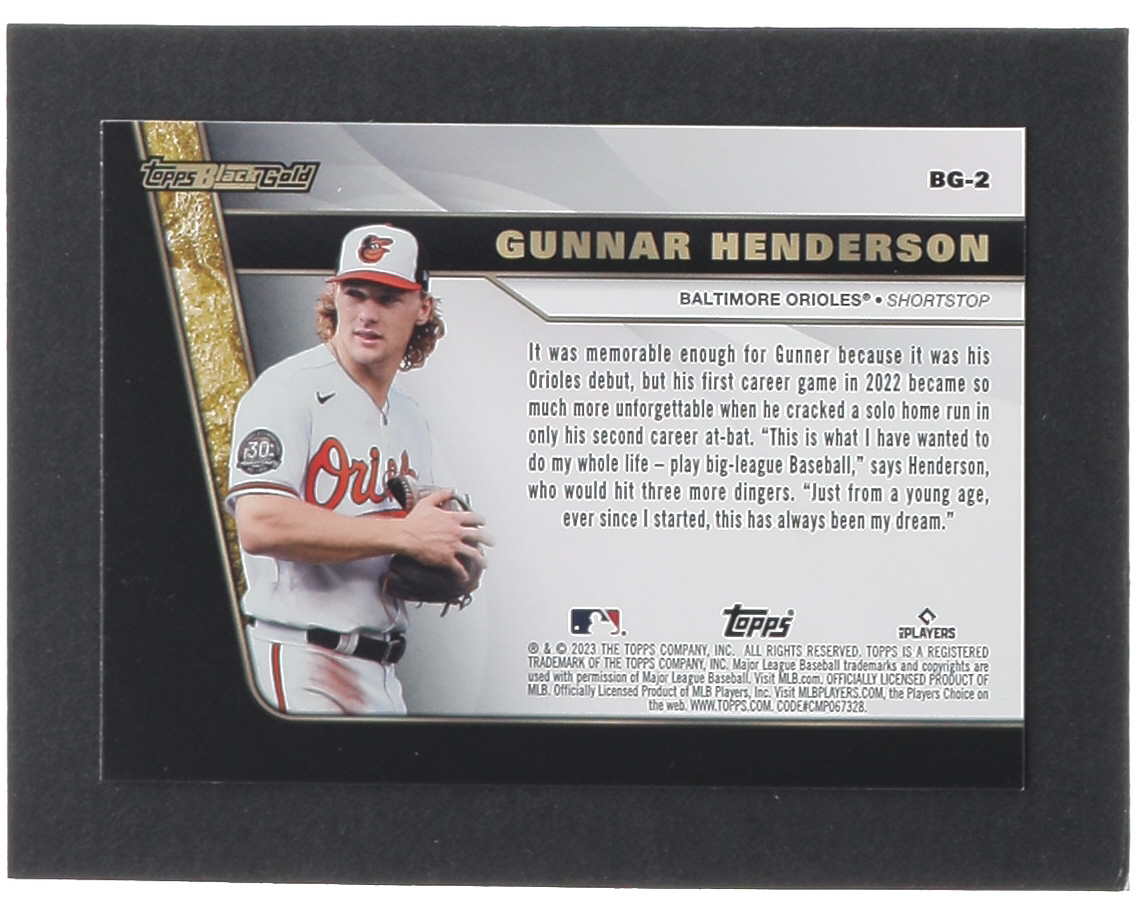 Gunnar Henderson 2023 Topps Update Black Gold #BG2 RC at PristineAuction.com Gunnar Henderson 2023 Topps Update Black Gold #BG2 RC at PristineAuction.com