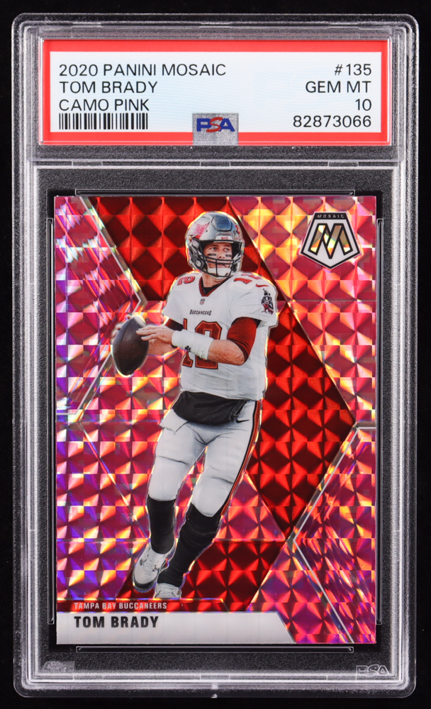 Tom Brady 2020 Panini Mosaic Mosaic Camo Pink #135 (PSA 10) at PristineAuction.com Tom Brady 2020 Panini Mosaic Mosaic Camo Pink #135 (PSA 10) at PristineAuction.com