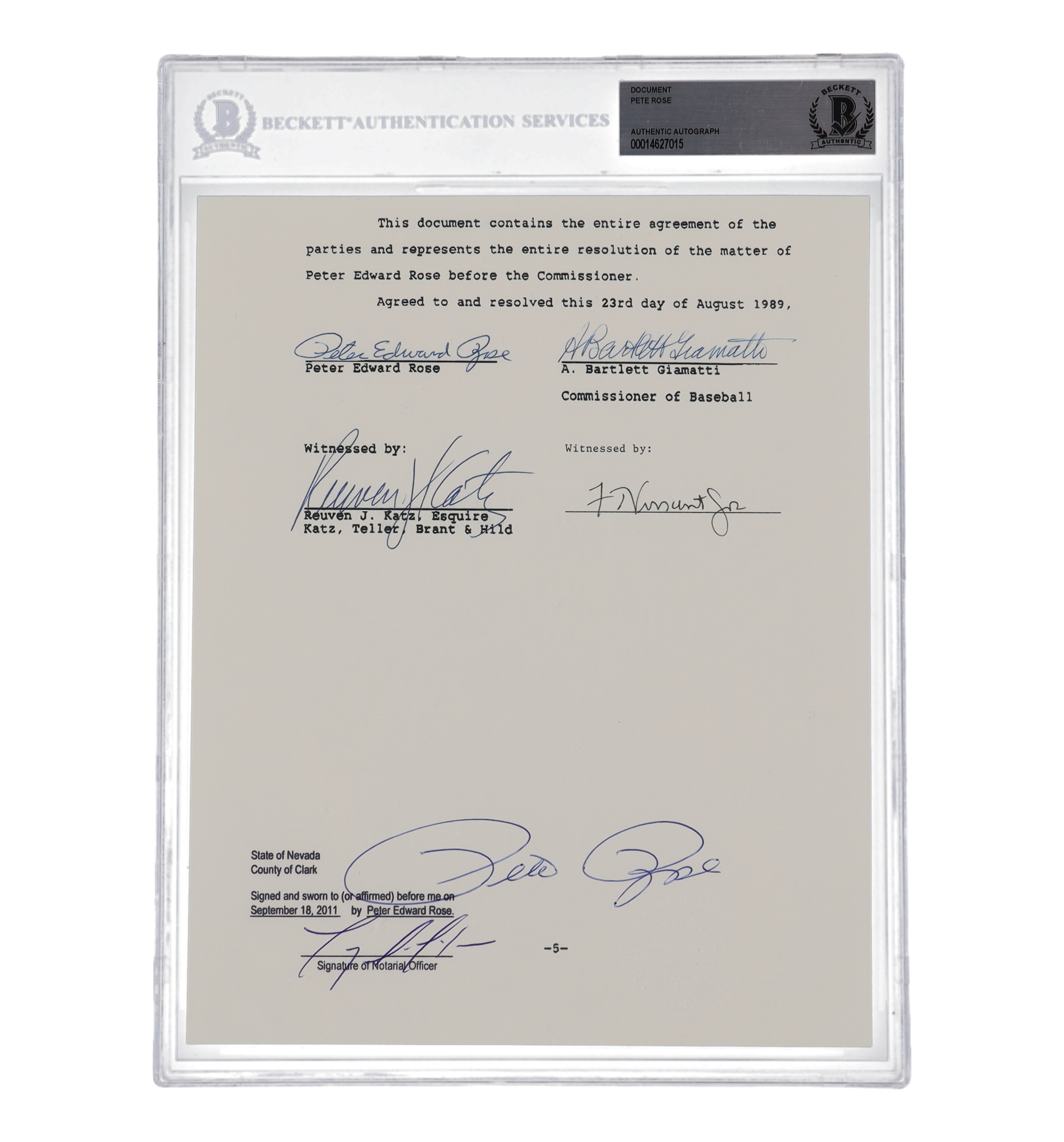 Pete Rose Signed "Banned from Baseball" Document (Beckett) at PristineAuction.com Pete Rose Signed "Banned from Baseball" Document (Beckett) at PristineAuction.com