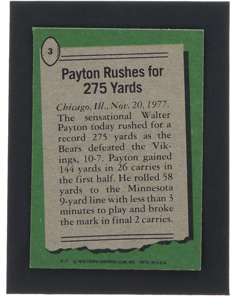 Walter Payton 1978 Topps #3 HL / Rushes for 275 Yards at PristineAuction.com Walter Payton 1978 Topps #3 HL / Rushes for 275 Yards at PristineAuction.com