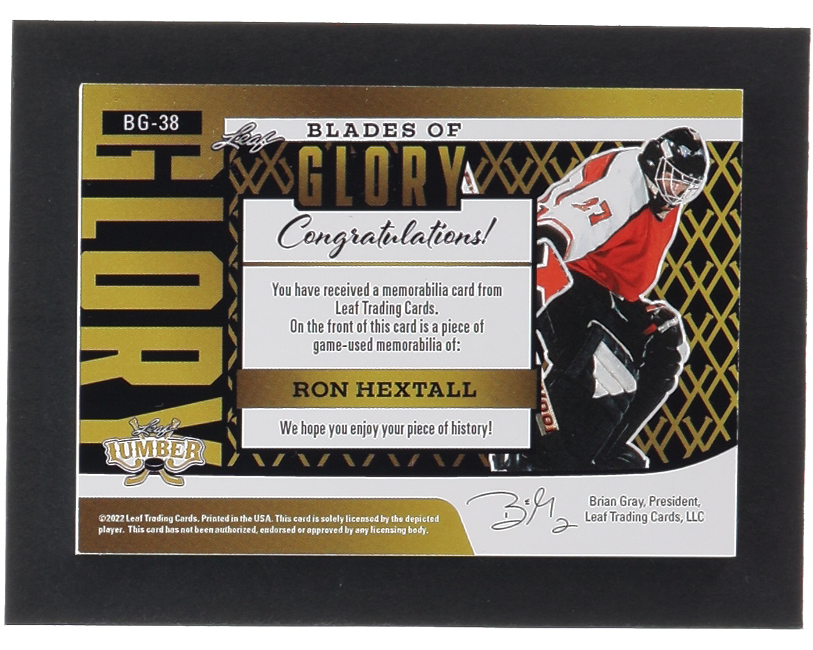 Ron Hextall 2022 Leaf Lumber Blades of Glory Jumbo Memorabilia Gold #BG38 #1/3 at PristineAuction.com Ron Hextall 2022 Leaf Lumber Blades of Glory Jumbo Memorabilia Gold #BG38 #1/3 at PristineAuction.com