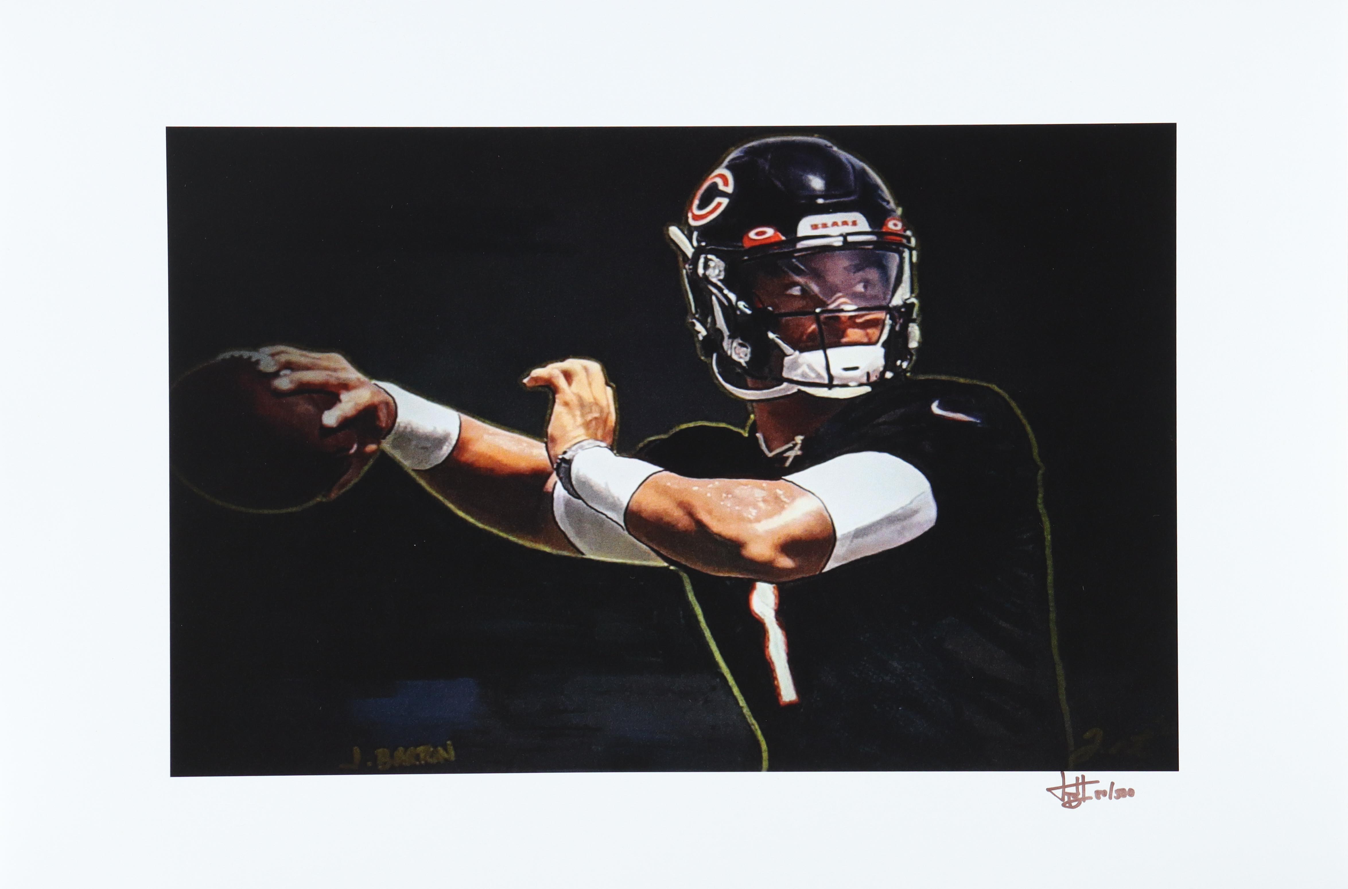 Justin Fields - Bears - Joshua Barton Signed LE 12x18 Lithograph #/500 (PA) at PristineAuction.com Justin Fields - Bears - Joshua Barton Signed LE 12x18 Lithograph #/500 (PA) at PristineAuction.com