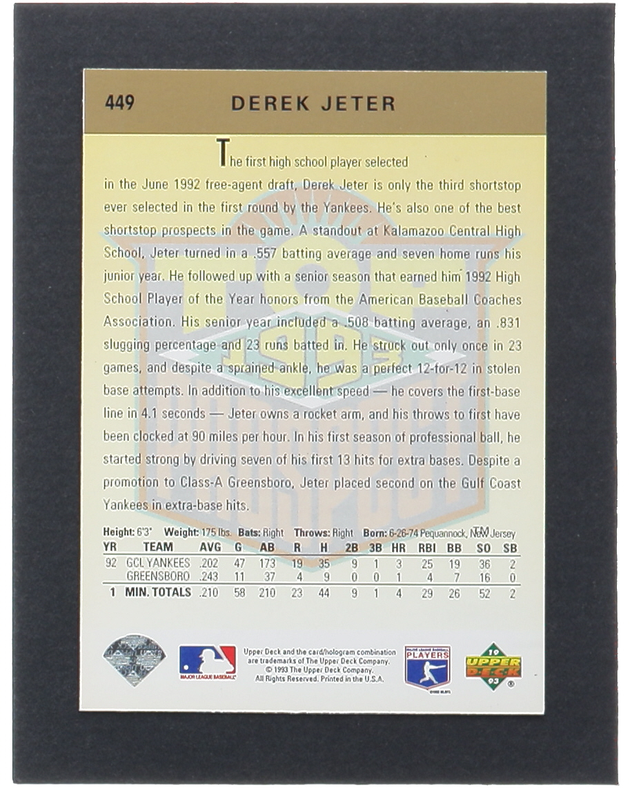 Derek Jeter 1993 Upper Deck #449 RC at PristineAuction.com Derek Jeter 1993 Upper Deck #449 RC at PristineAuction.com
