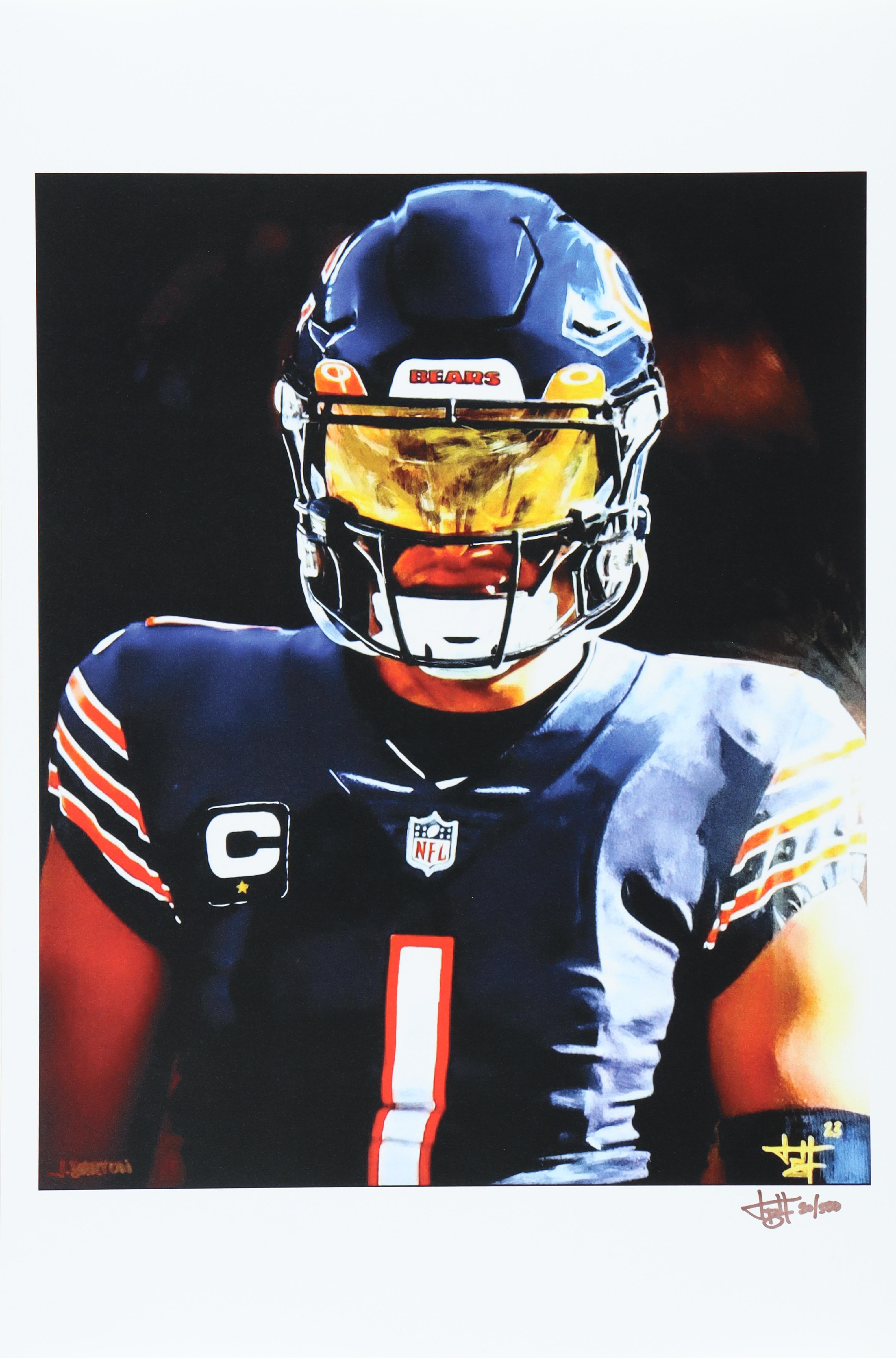 "Justin Fields" Bears LE 12x18 Lithograph by Joshua Barton #/500 (PA) at PristineAuction.com "Justin Fields" Bears LE 12x18 Lithograph by Joshua Barton #/500 (PA) at PristineAuction.com