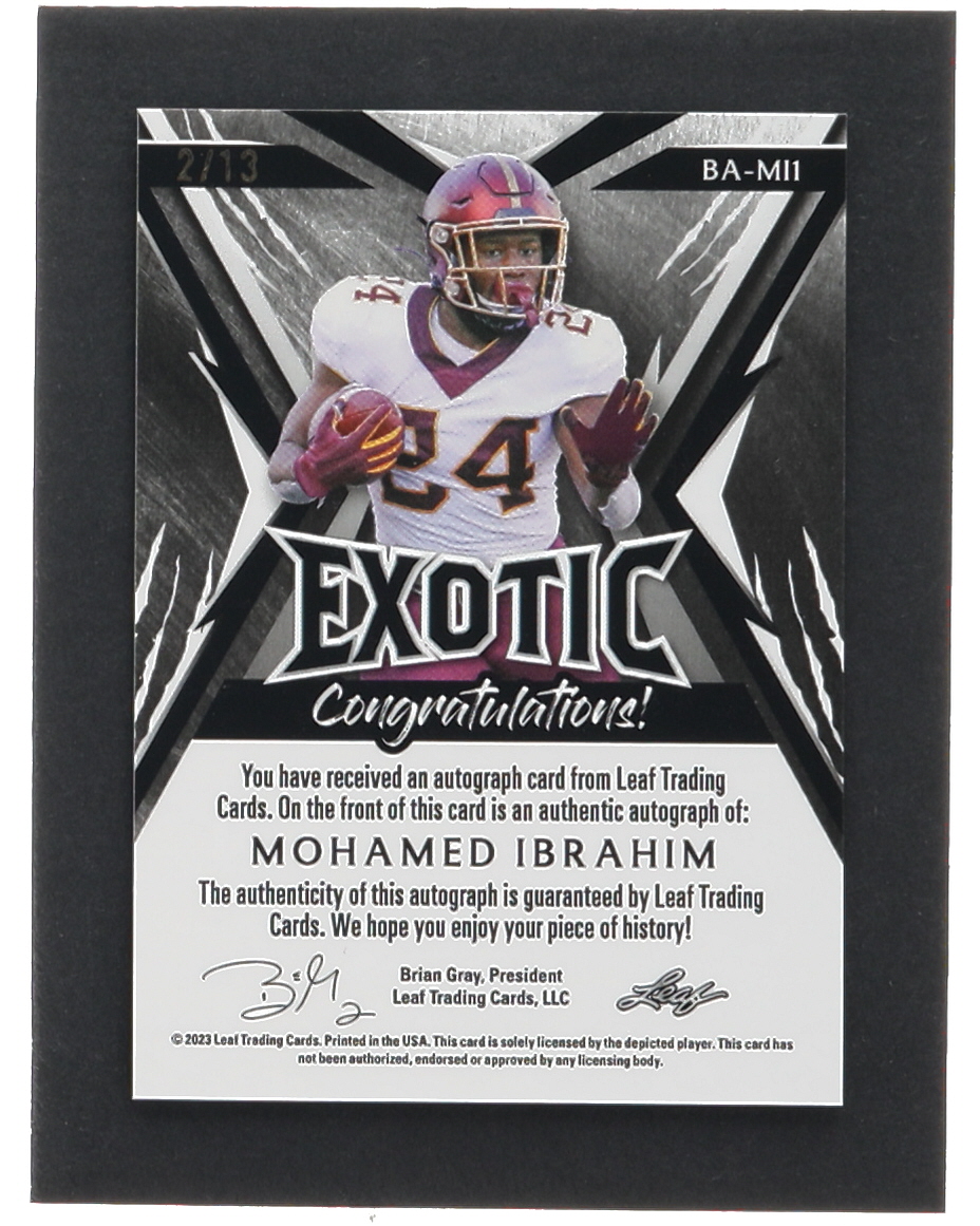 Mohamed Ibrahim 2023 Leaf Exotic Prismatic Snake #BAMI1 RC #2/13 at PristineAuction.com Mohamed Ibrahim 2023 Leaf Exotic Prismatic Snake #BAMI1 RC #2/13 at PristineAuction.com