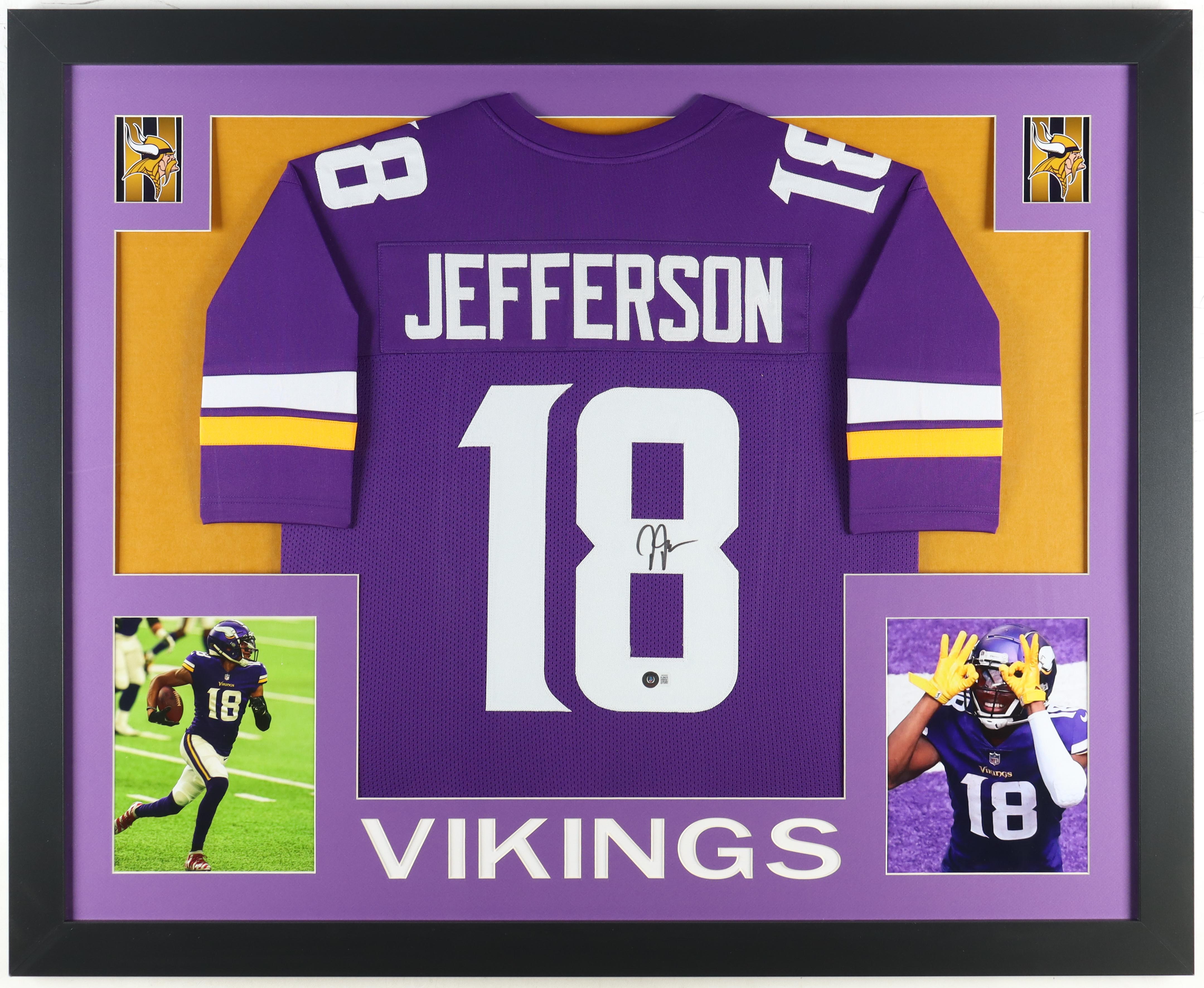 Justin Jefferson Signed Custom Framed Jersey Display (Beckett) at PristineAuction.com Justin Jefferson Signed Custom Framed Jersey Display (Beckett) at PristineAuction.com