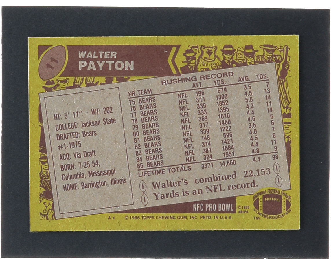 Walter Payton 1986 Topps #11 AP at PristineAuction.com Walter Payton 1986 Topps #11 AP at PristineAuction.com