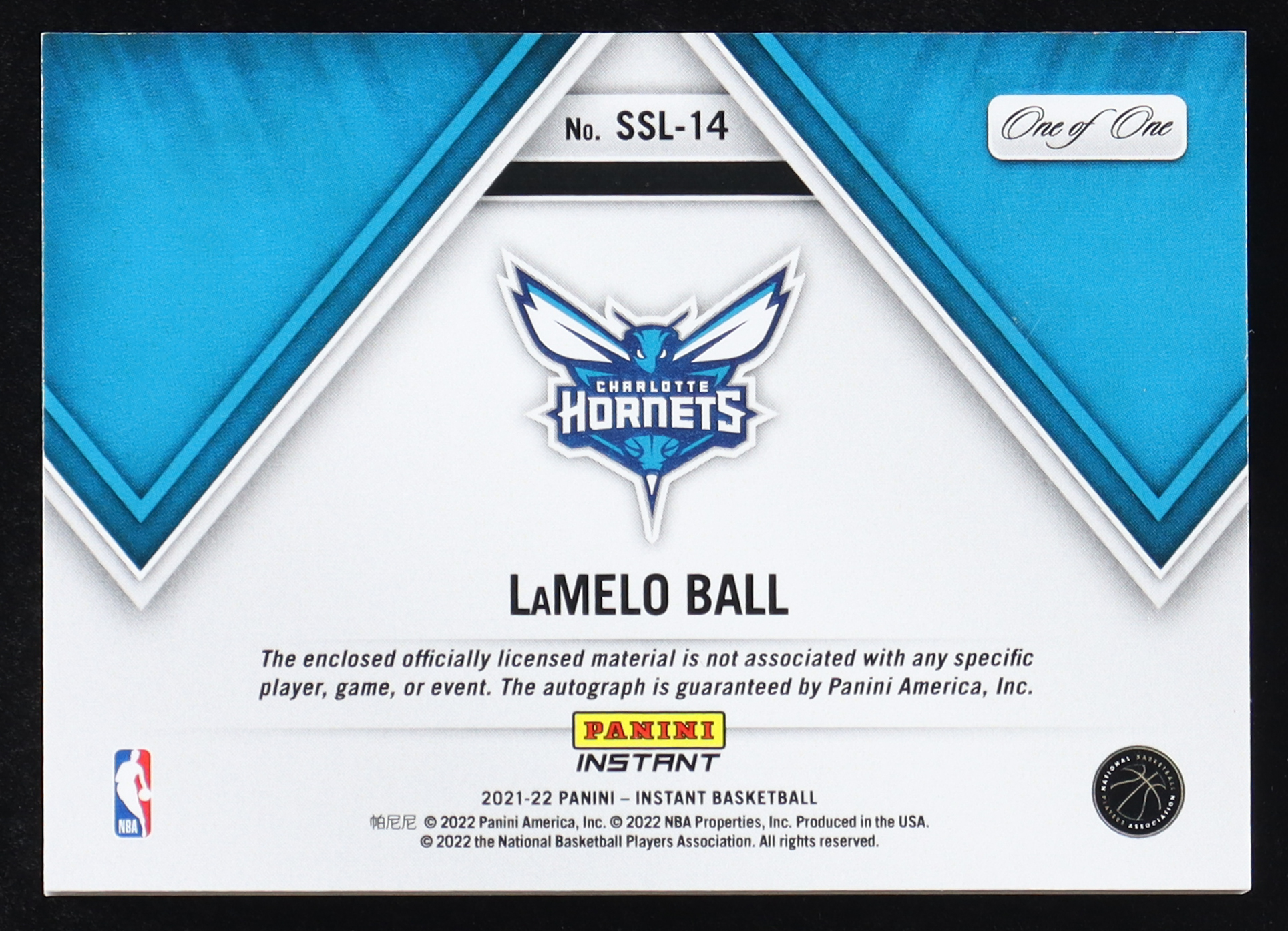 LaMelo Ball 2021-22 Panini Instant NBA Logo Relic Autograph #SSL-14 Logoman #1/1 at PristineAuction.com LaMelo Ball 2021-22 Panini Instant NBA Logo Relic Autograph #SSL-14 Logoman #1/1 at PristineAuction.com