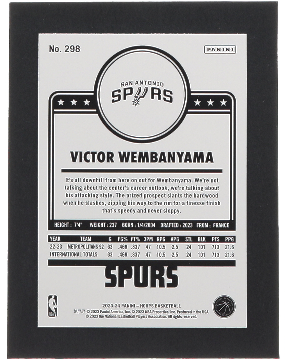 Victor Wembanyama 2023-24 Hoops #298 RC at PristineAuction.com Victor Wembanyama 2023-24 Hoops #298 RC at PristineAuction.com