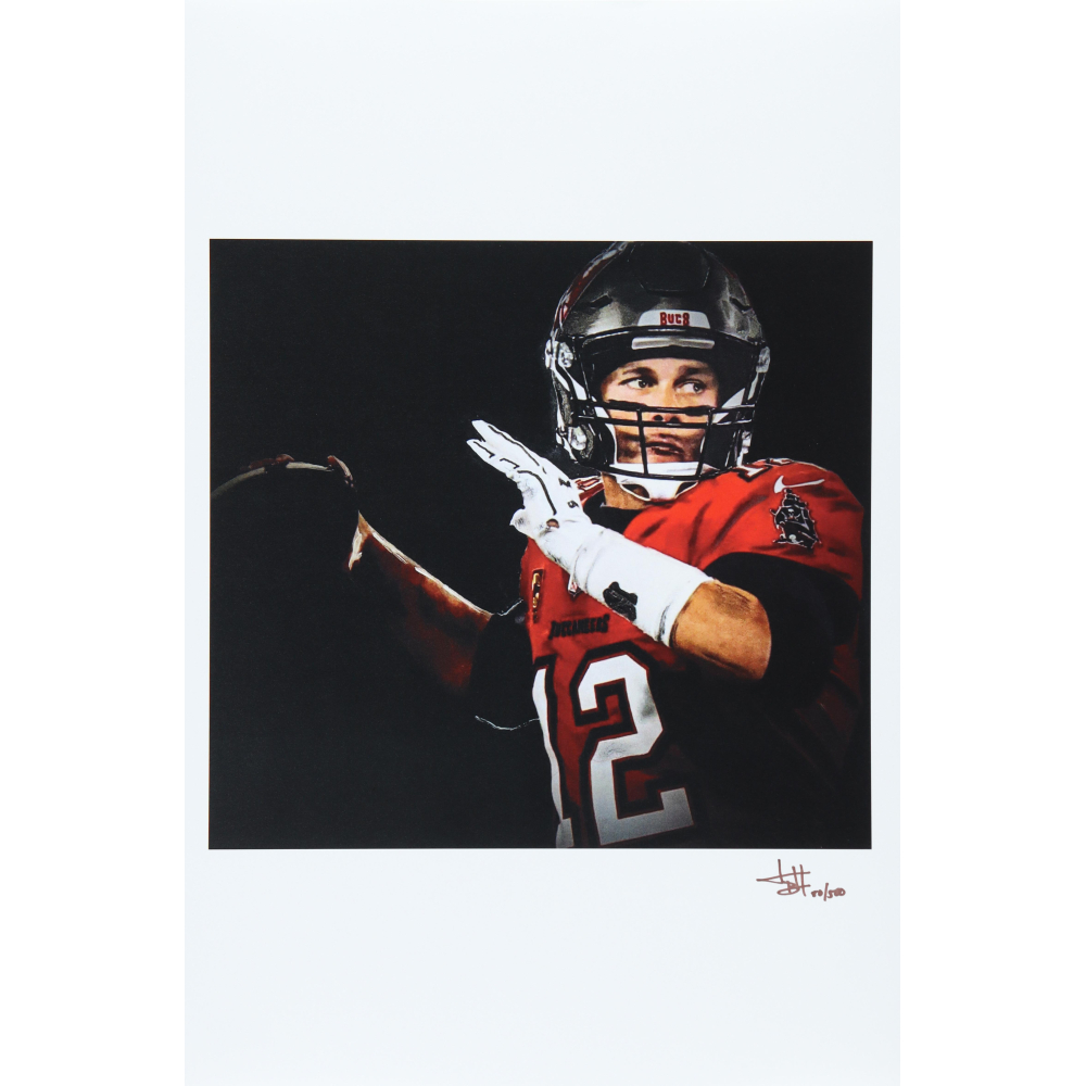 Tom Brady - Buccaneers - Joshua Barton Signed LE 12x18 Lithograph #/500 (PA) at PristineAuction.com