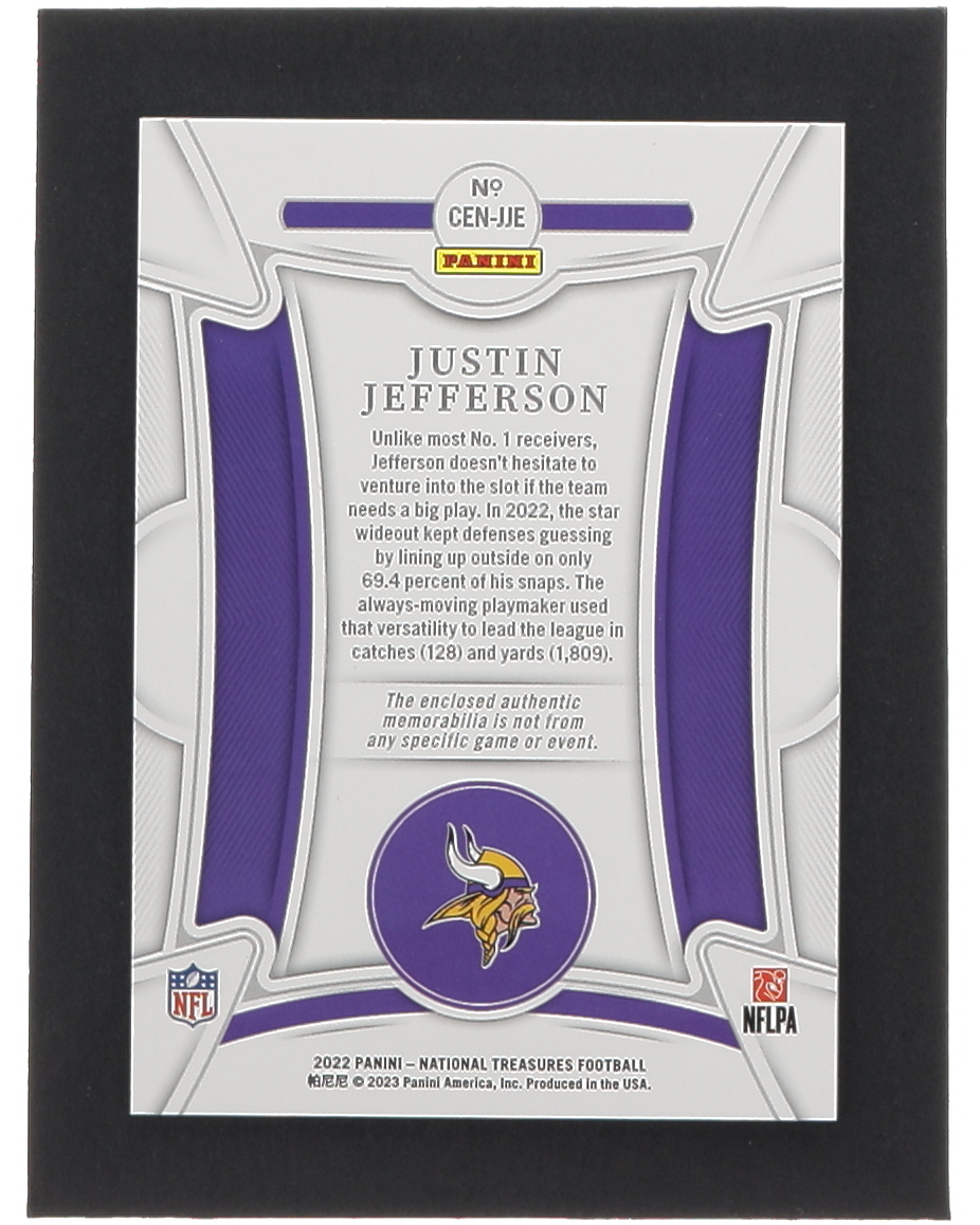 Justin Jefferson 2022 Panini National Treasures Century Materials #56 #40/99 at PristineAuction.com Justin Jefferson 2022 Panini National Treasures Century Materials #56 #40/99 at PristineAuction.com