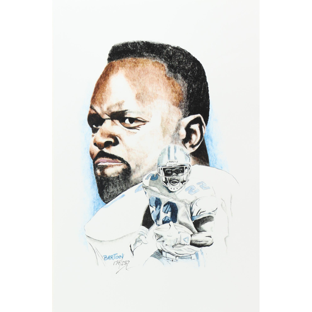"Emmitt Smith" Cowboys LE 12x18 Lithograph By Brian Barton #/250 (PA) at PristineAuction.com