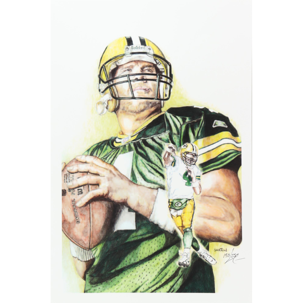 "Brett Favre" Packers 12x18 LE Lithograph by Brian Barton #/250 (PA) at PristineAuction.com