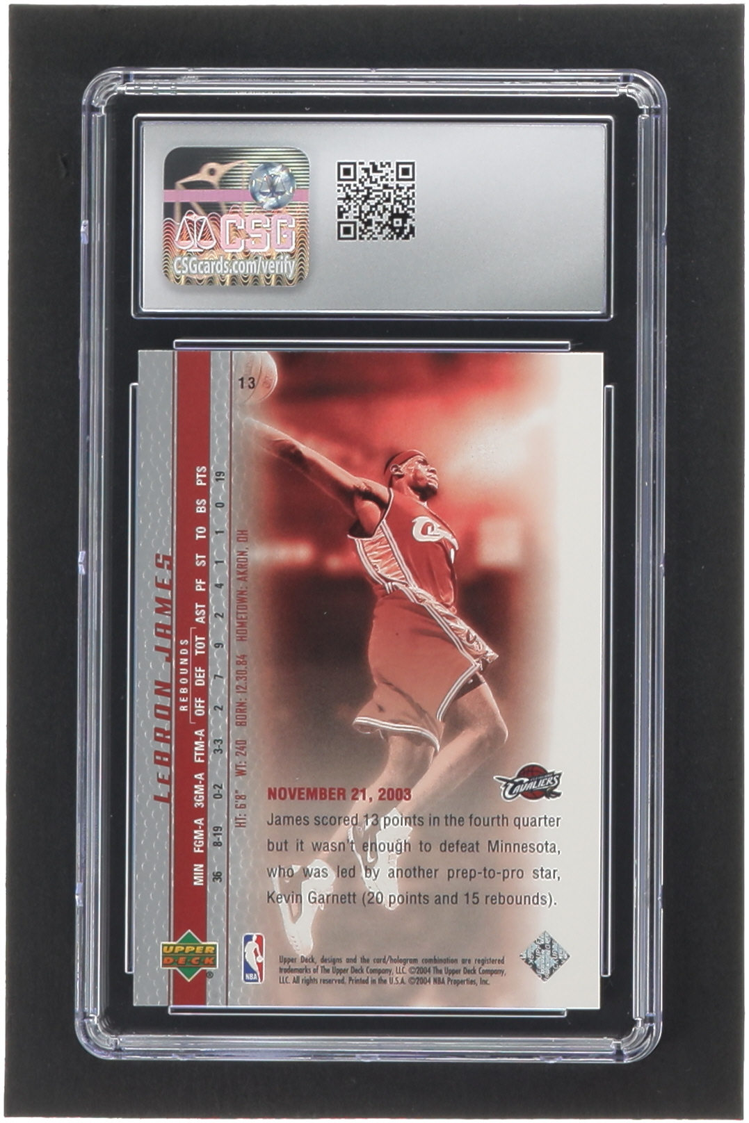 LeBron James 2003-04 Upper Deck Phenomenal Beginning LeBron James #13 RC / A One-Man Highlight (CSG 10) at PristineAuction.com LeBron James 2003-04 Upper Deck Phenomenal Beginning LeBron James #13 RC / A One-Man Highlight (CSG 10) at PristineAuction.com