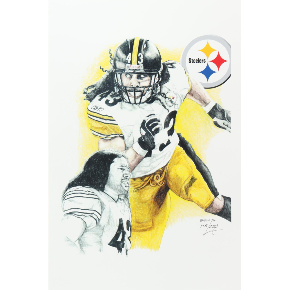 "Troy Polamalu" Steelers LE 12x18 Lithograph By Brian Barton #/250 (PA) at PristineAuction.com