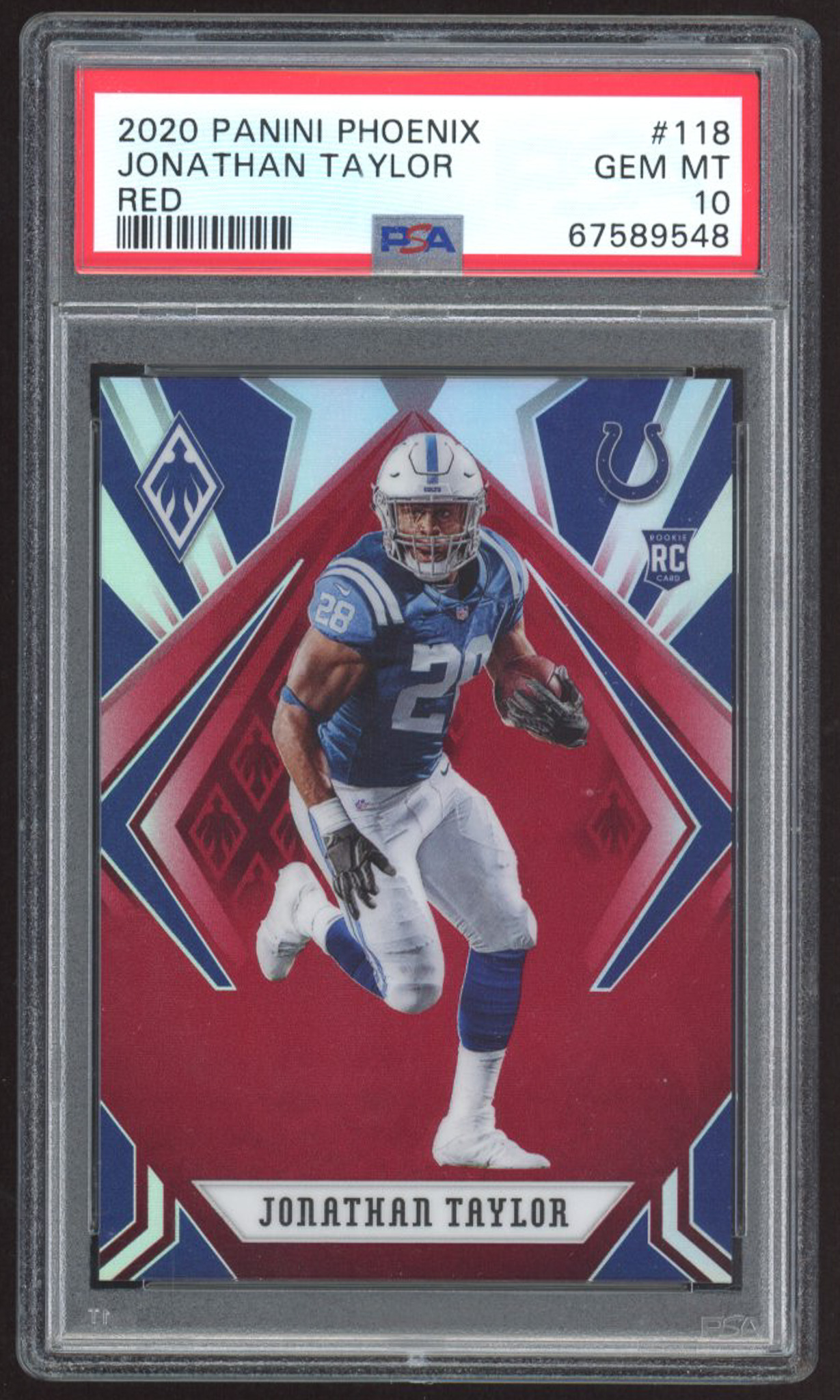 Jonathan Taylor 2020 Panini Phoenix Red #118 RC #196/299 (PSA 10) at PristineAuction.com Jonathan Taylor 2020 Panini Phoenix Red #118 RC #196/299 (PSA 10) at PristineAuction.com