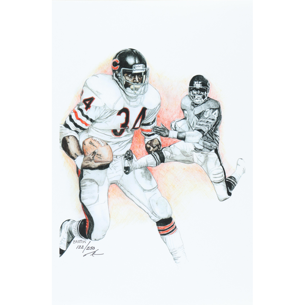 "Walter Payton" Bears LE 12x18 Lithograph By Brian Barton #/250 (PA) at PristineAuction.com