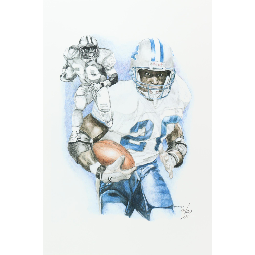 "Barry Sanders" Lions LE 12x18 Lithograph By Brian Barton #/250 (PA) at PristineAuction.com