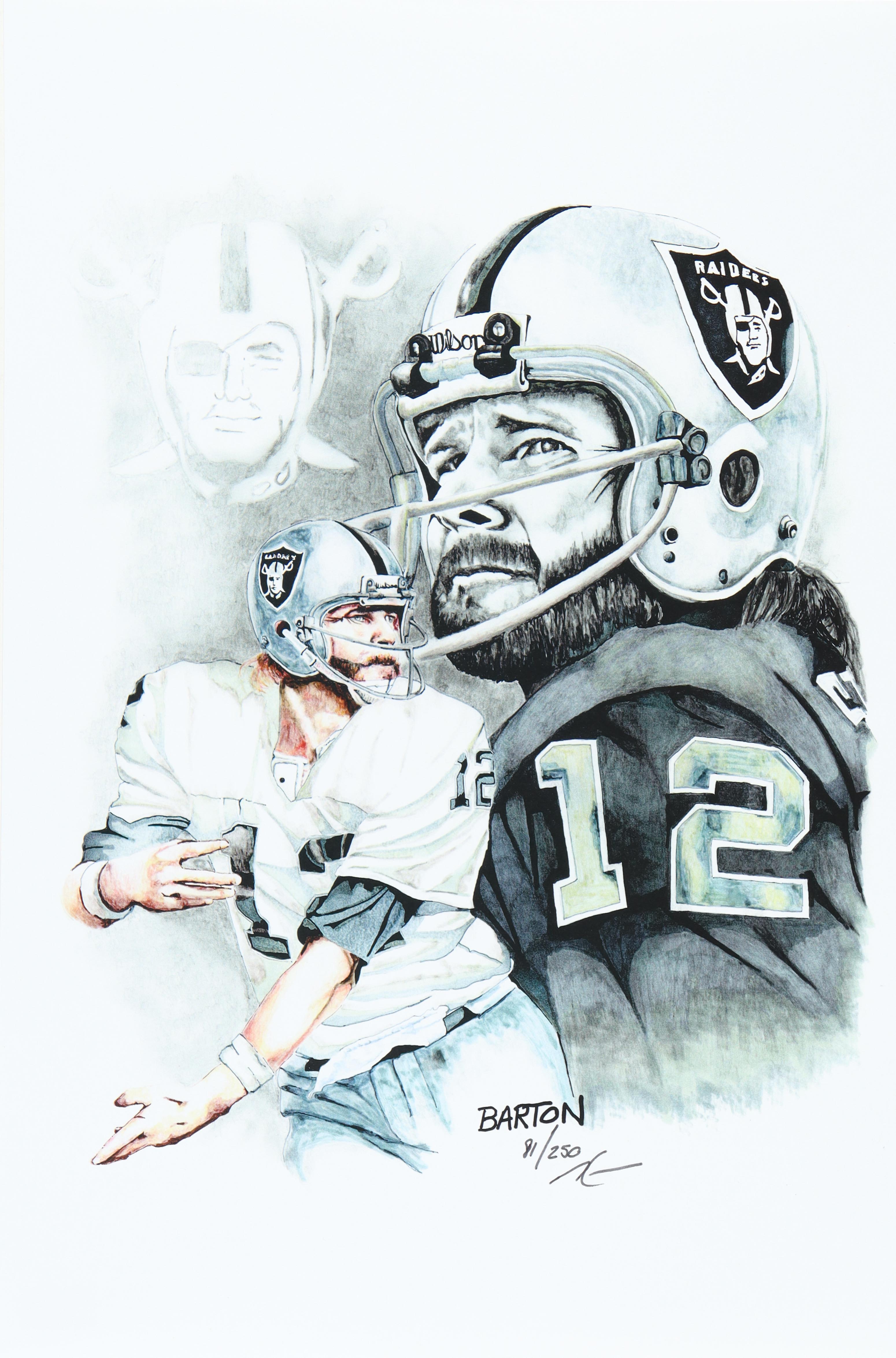 "Ken Stabler" Raiders LE 12x18 Lithograph by Brian Barton #/250 (PA) at PristineAuction.com "Ken Stabler" Raiders LE 12x18 Lithograph by Brian Barton #/250 (PA) at PristineAuction.com