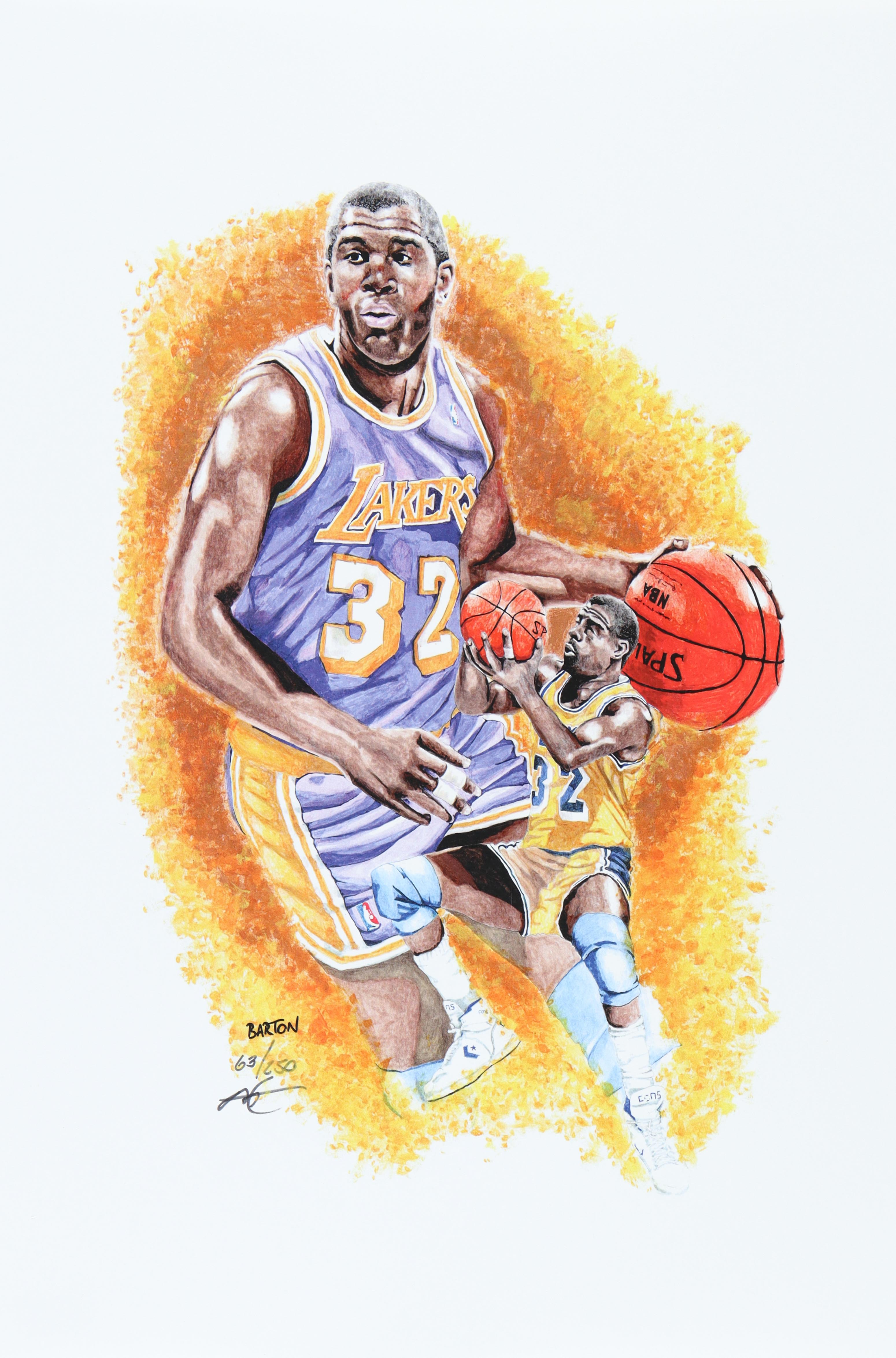 "Magic Johnson" Lakers LE 12x18 Lithograph by Brian Barton #/250 (PA) at PristineAuction.com "Magic Johnson" Lakers LE 12x18 Lithograph by Brian Barton #/250 (PA) at PristineAuction.com