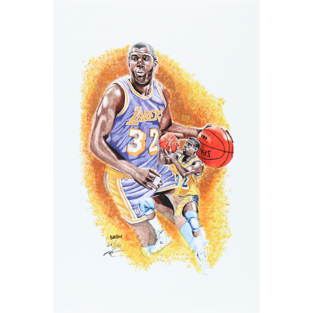 "Magic Johnson" Lakers LE 12x18 Lithograph by Brian Barton #/250 (PA) at PristineAuction.com "Magic Johnson" Lakers LE 12x18 Lithograph by Brian Barton #/250 (PA) at PristineAuction.com