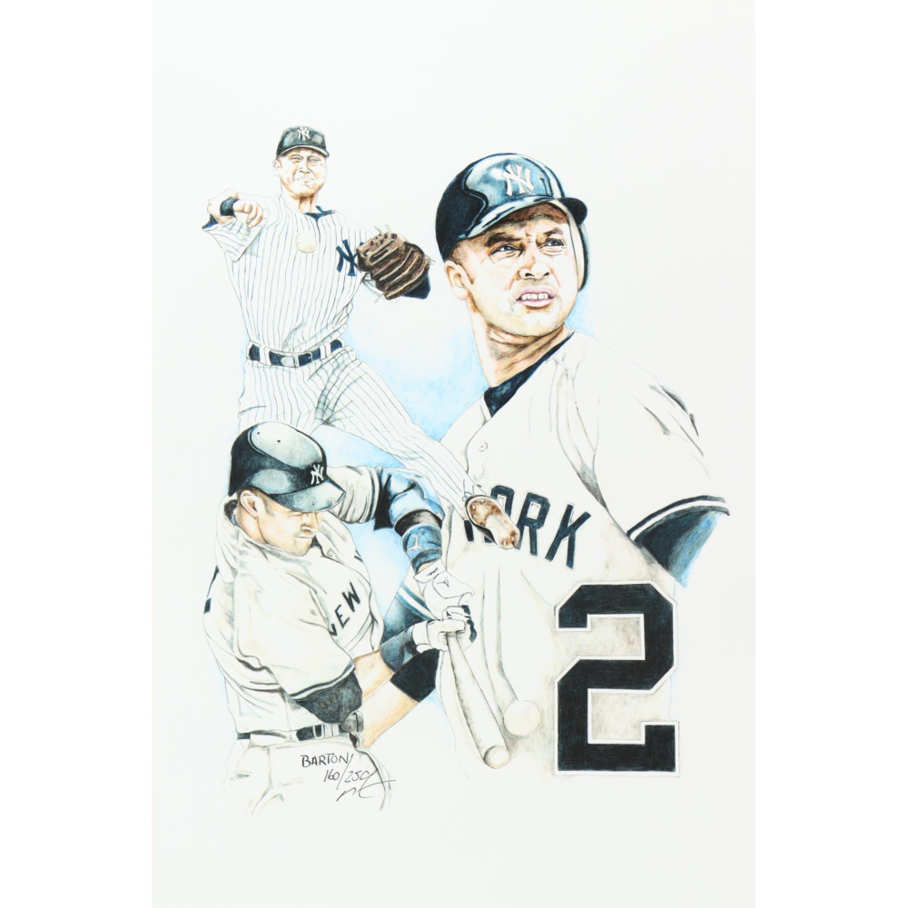 "Derek Jeter" Yankees LE 12x18 Lithograph By Brian Barton #/250 (PA) at PristineAuction.com