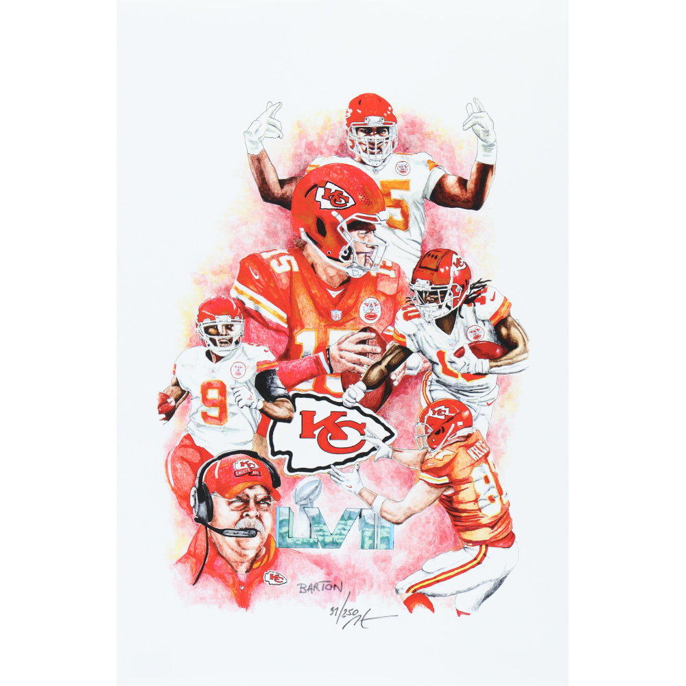 "Super Bowl LVII Champions" Chiefs LE 12x18 Lithograph By Brian Barton #/250 (PA) at PristineAuction.com