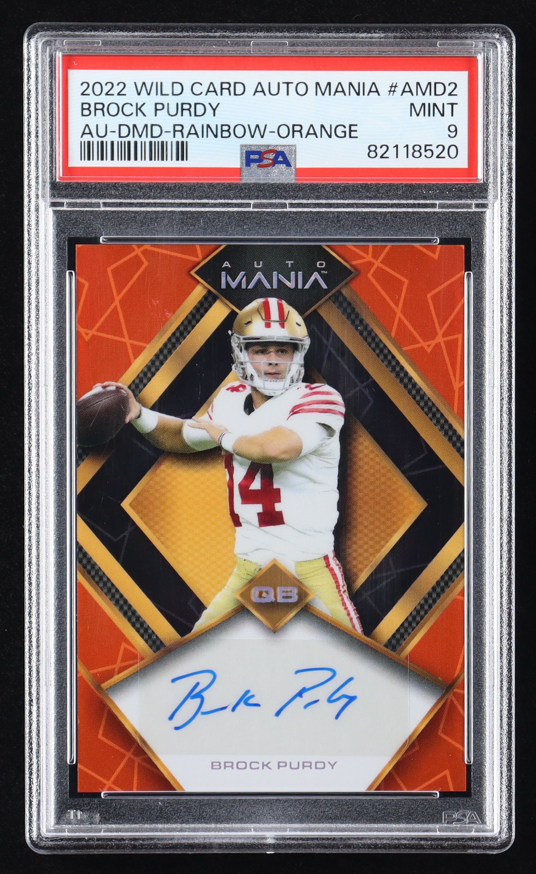 Brock Purdy 2022 Wild Card Auto Mania Rainbow Orange Autographs #AMD2 RC (PSA 10) at PristineAuction.com Brock Purdy 2022 Wild Card Auto Mania Rainbow Orange Autographs #AMD2 RC (PSA 10) at PristineAuction.com