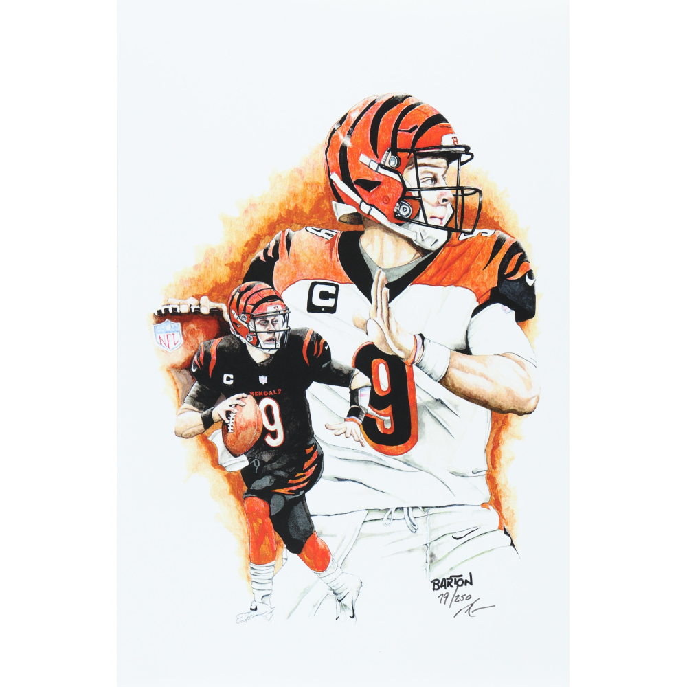 "Joe Burrow" Bengals LE 12x18 Lithograph by Brian Barton #/250 (PA) at PristineAuction.com