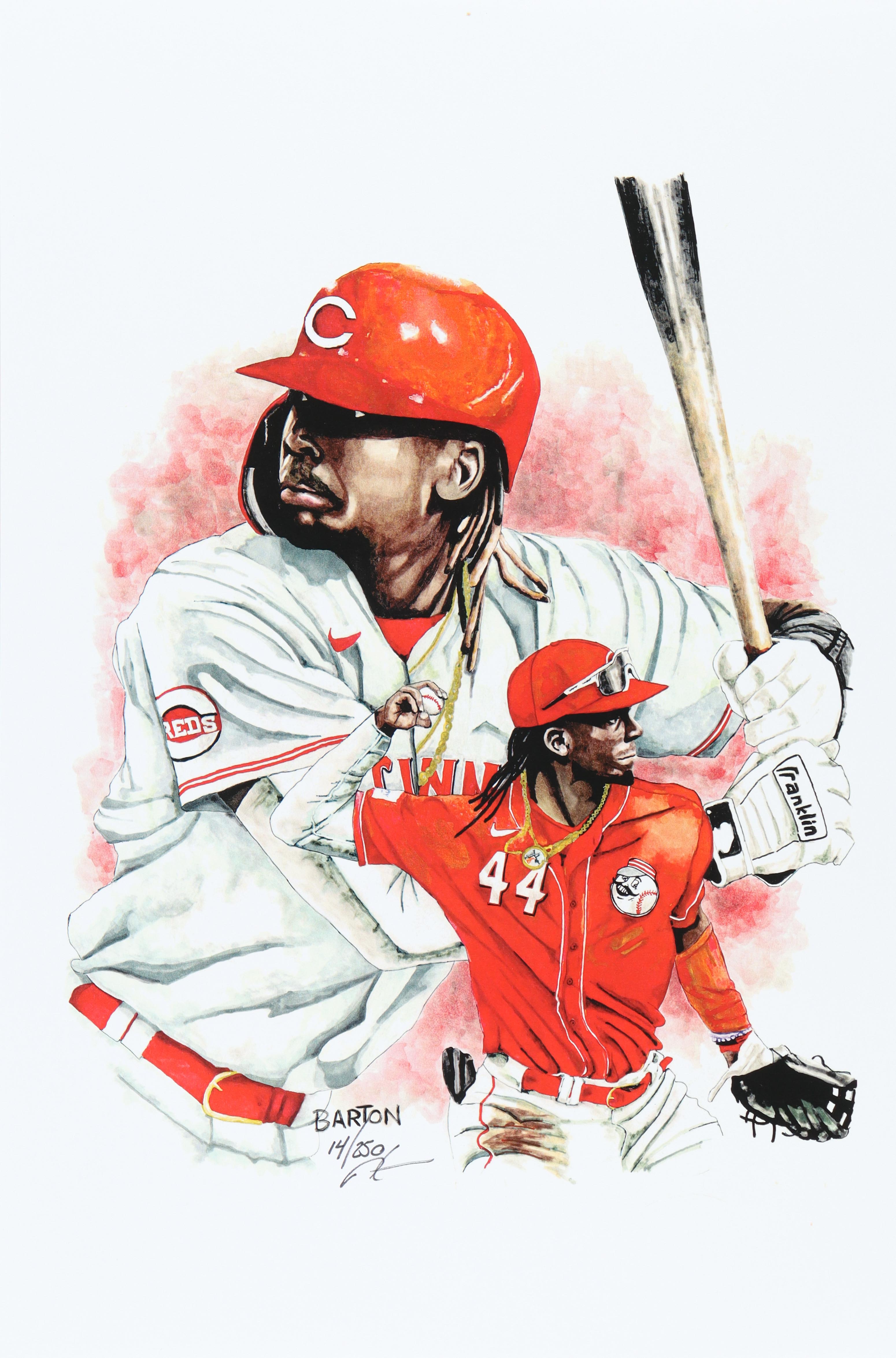 "Elly De La Cruz" Reds LE 12x18 Lithograph By Brian Barton #/250 (PA) at PristineAuction.com "Elly De La Cruz" Reds LE 12x18 Lithograph By Brian Barton #/250 (PA) at PristineAuction.com