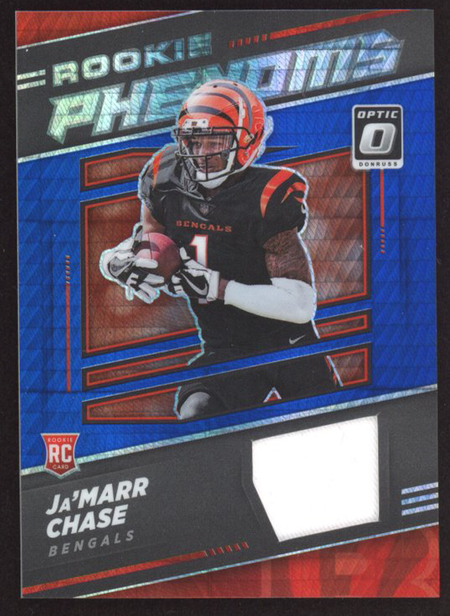Ja'Marr Chase 2021 Donruss Optic Rookie Phenoms Jerseys Blue Hyper #7 RC at PristineAuction.com Ja'Marr Chase 2021 Donruss Optic Rookie Phenoms Jerseys Blue Hyper #7 RC at PristineAuction.com