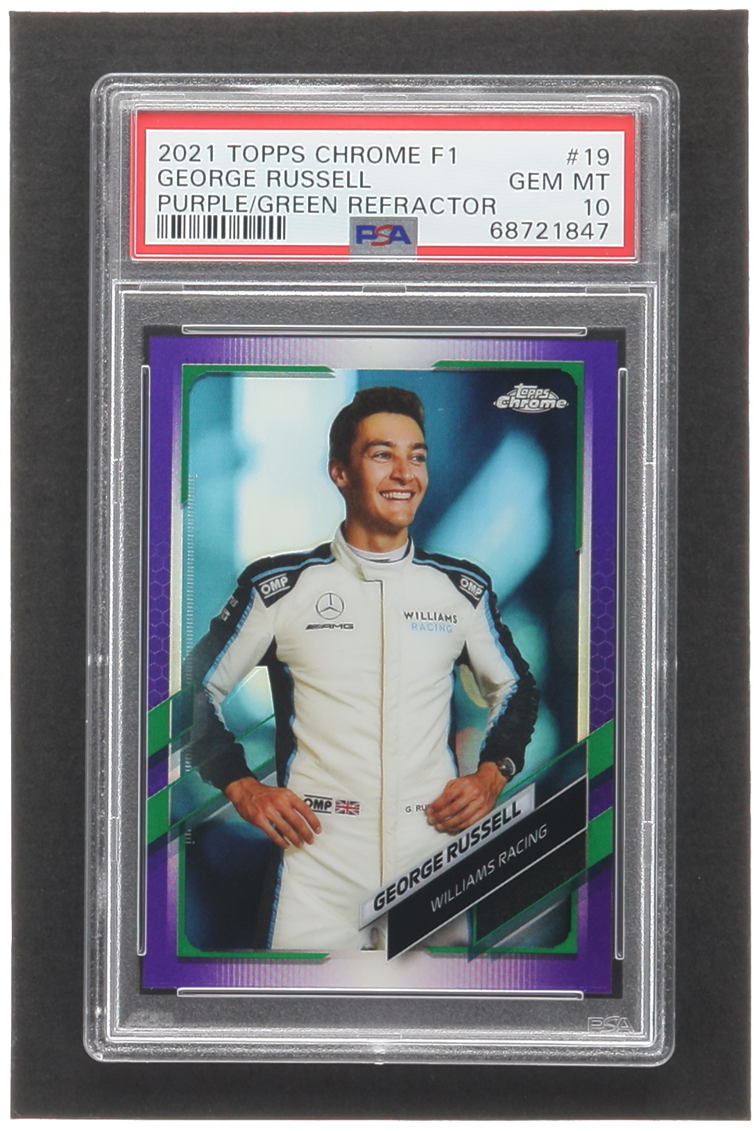 George Russell 2021 Topps Chrome Formula 1 Purple Green Refractors #19 (PSA 10) at PristineAuction.com George Russell 2021 Topps Chrome Formula 1 Purple Green Refractors #19 (PSA 10) at PristineAuction.com
